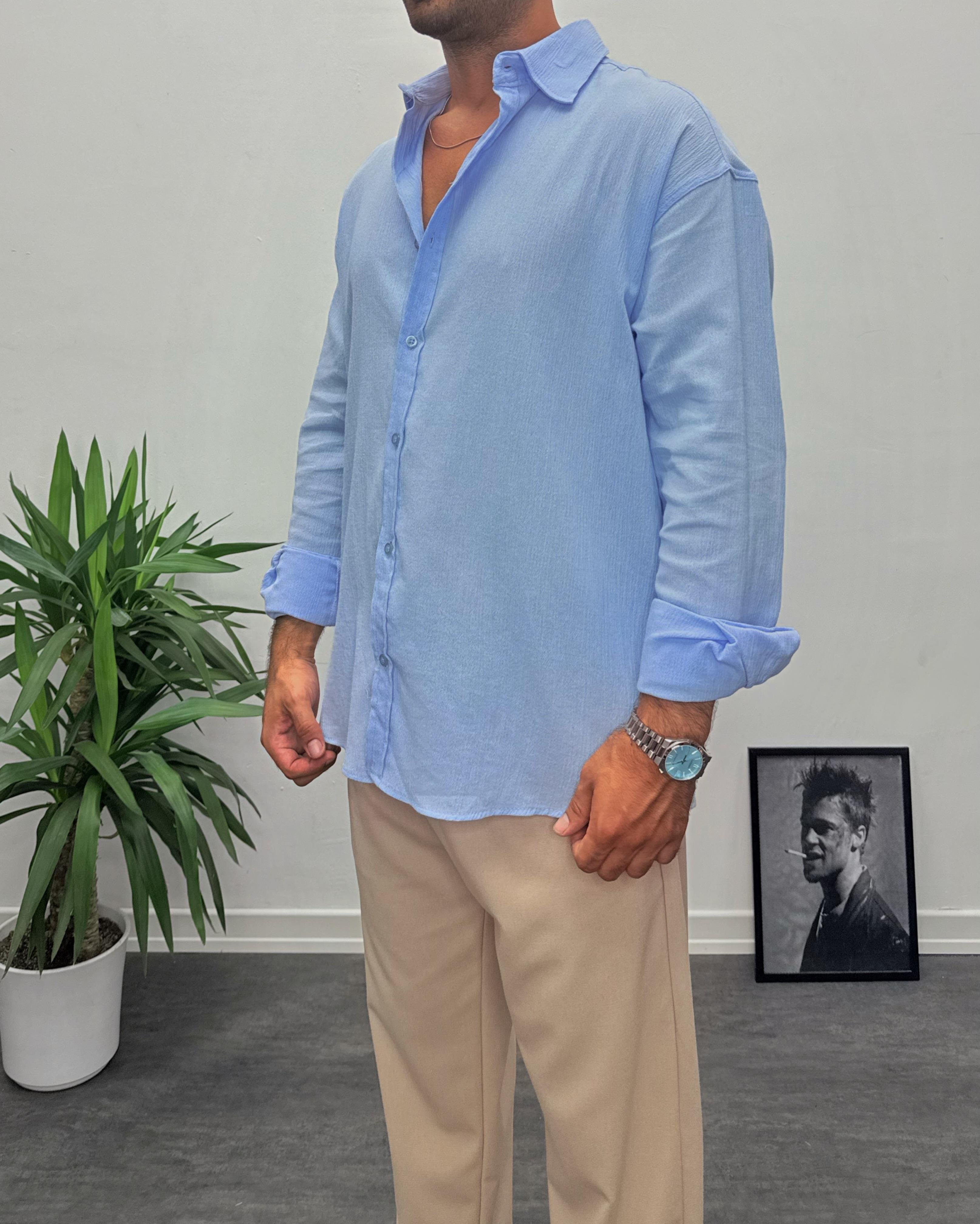 Bebe Mavisi Krinkıl Kumai Oversize Gömlek