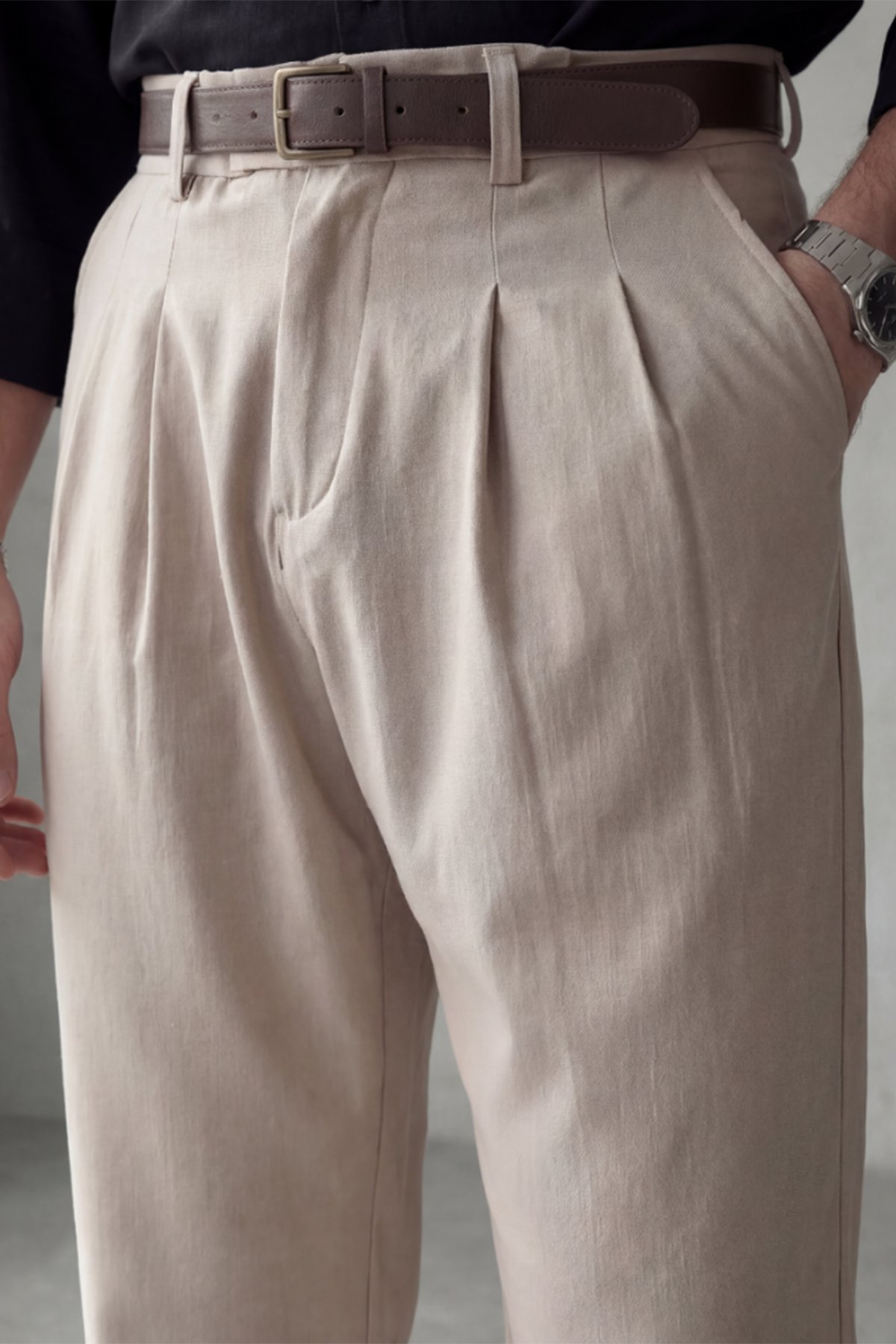 Bej Pileli Baggy Kumaş Pantolon