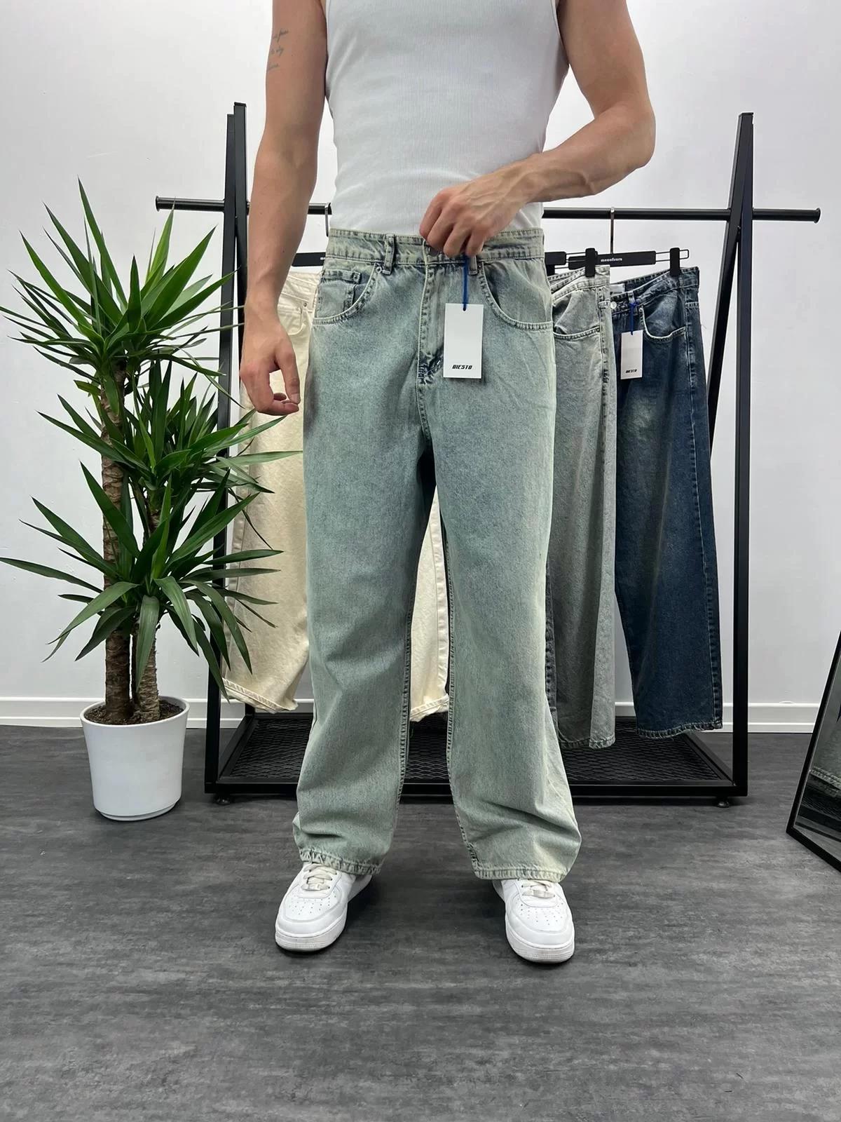 Buz Mavi Yıkamalı Skater Fit Baggy Pantolon