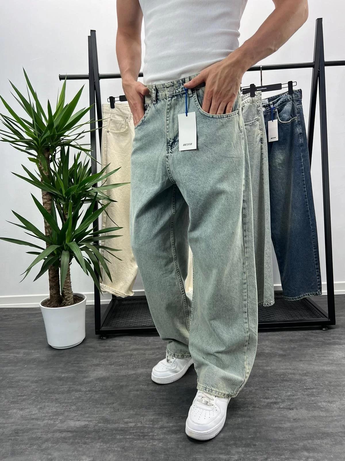 Buz Mavi Yıkamalı Skater Fit Baggy Pantolon