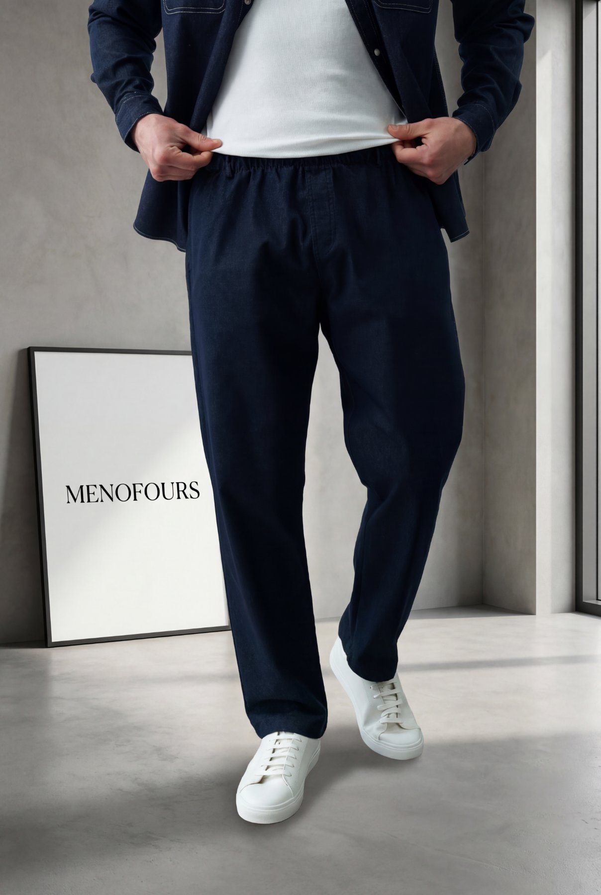 Denim Görünümlü Gabardin Baggy Pantolon Lacivert