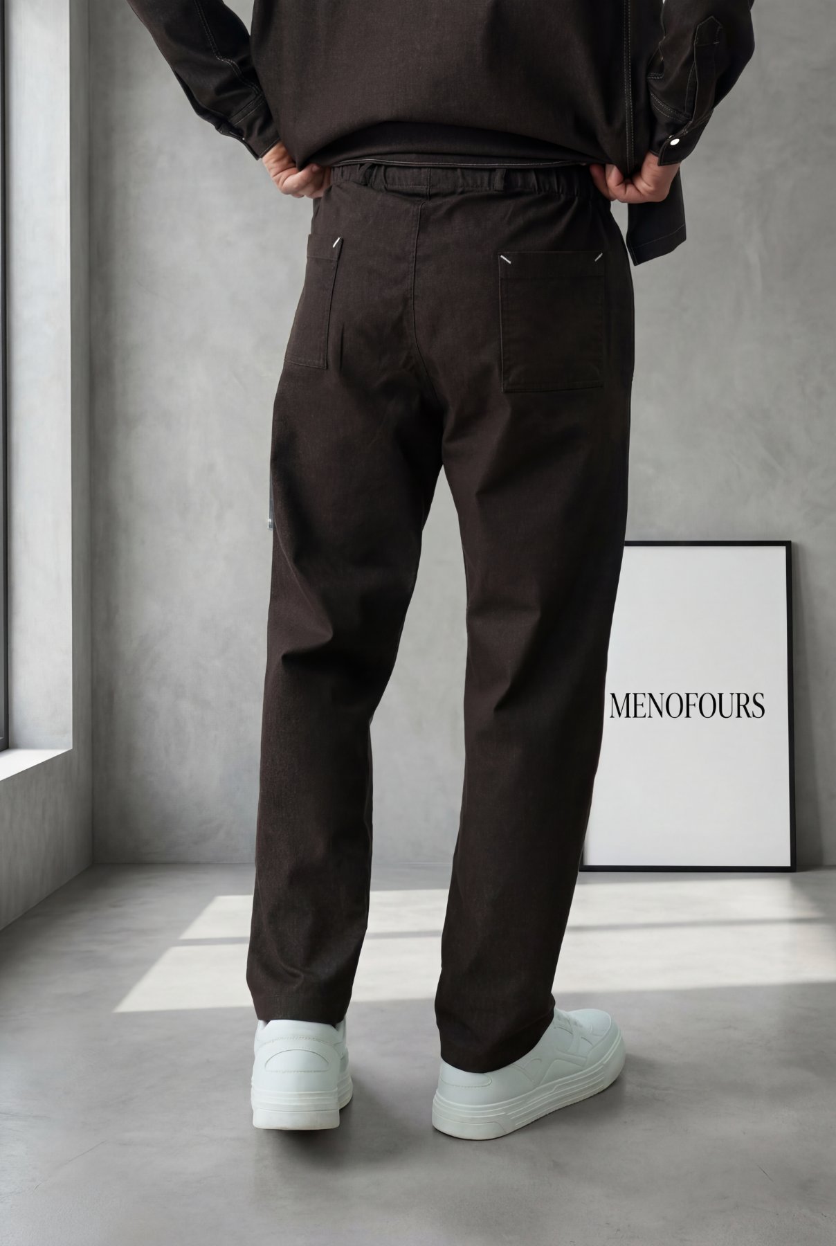 Denim Görünümlü Gabardin Baggy Pantolon Acı Kahve