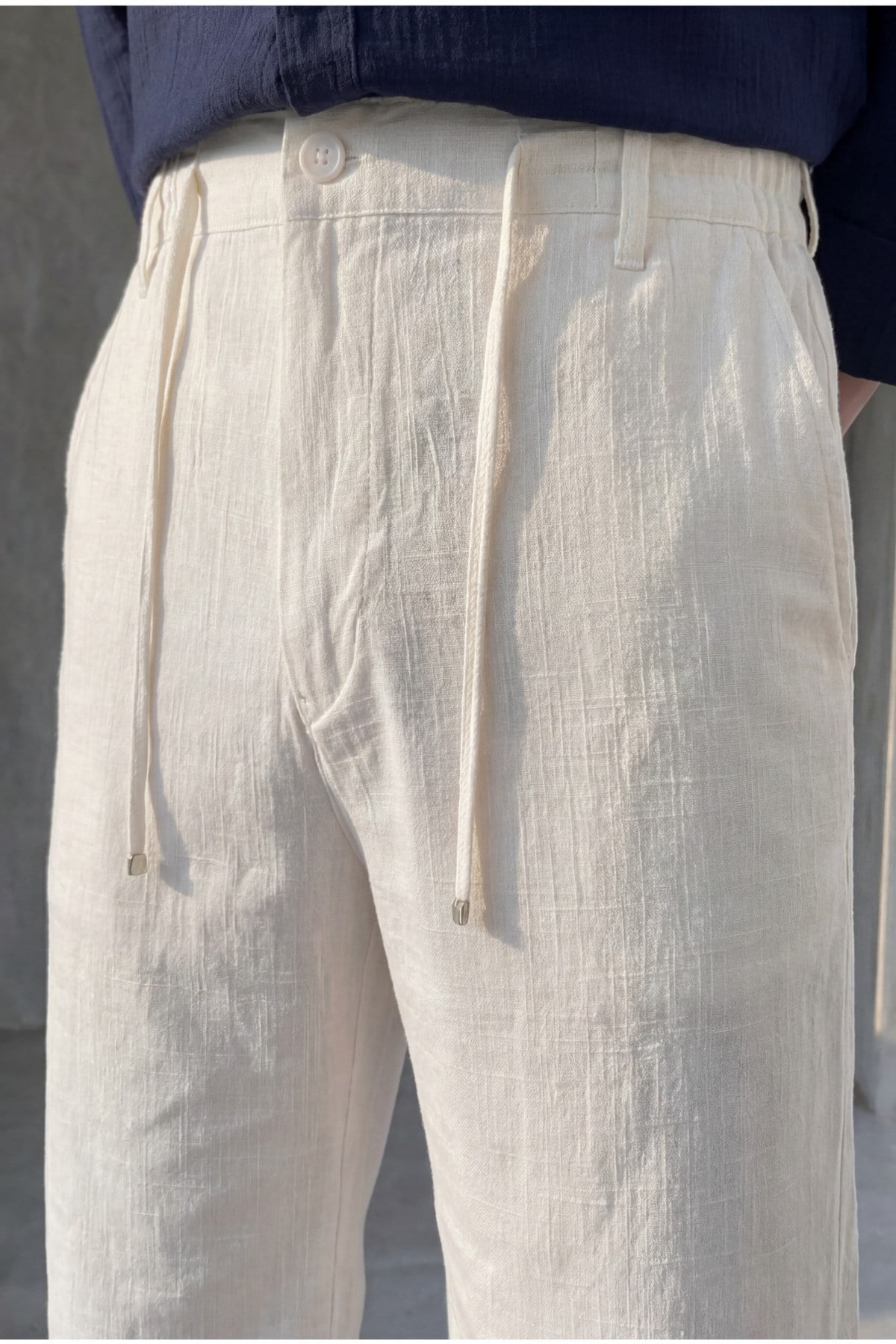Erkek Bel Bağcıklı Regular Fit Old Money Pamuklu Keten Dokuma Şort