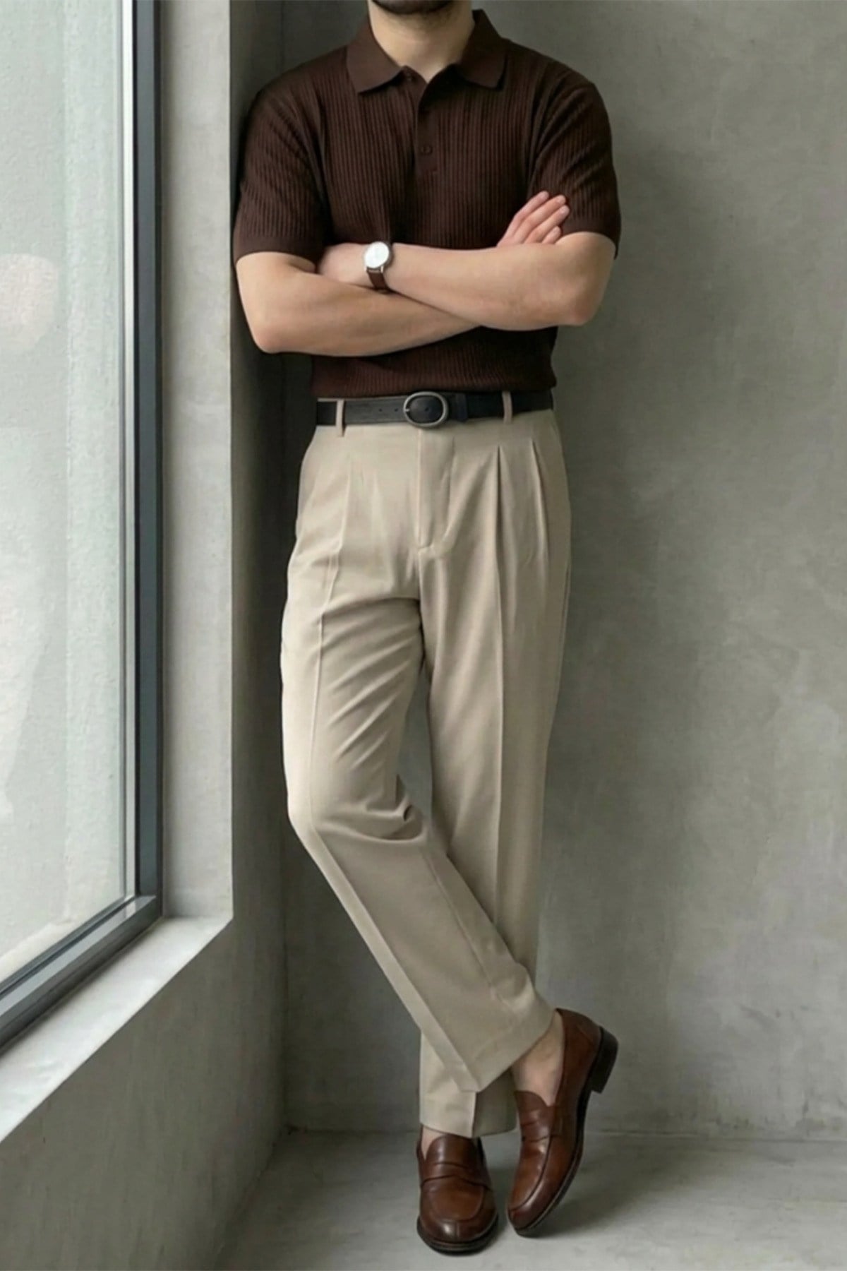 Erkek Old Money Çizgi Dokulu Kısa Kollu Polo Yaka T-Shirt