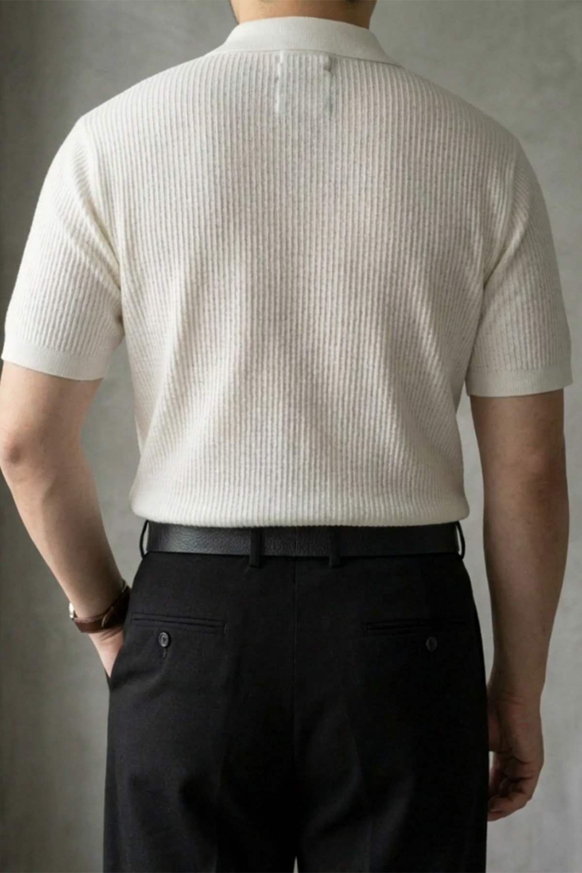 Erkek Old Money Çizgi Dokulu Kısa Kollu Polo Yaka T-Shirt