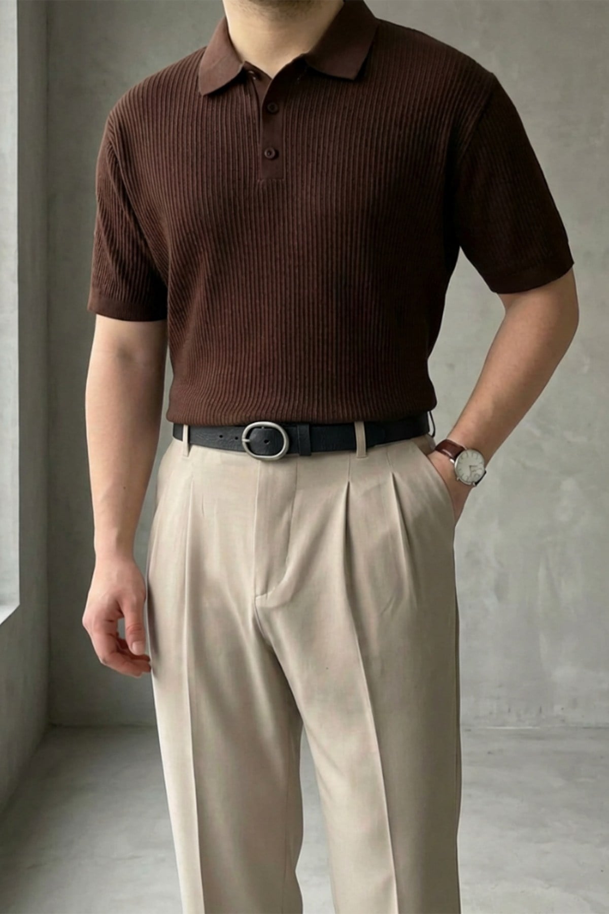 Erkek Old Money Çizgi Dokulu Kısa Kollu Polo Yaka T-Shirt