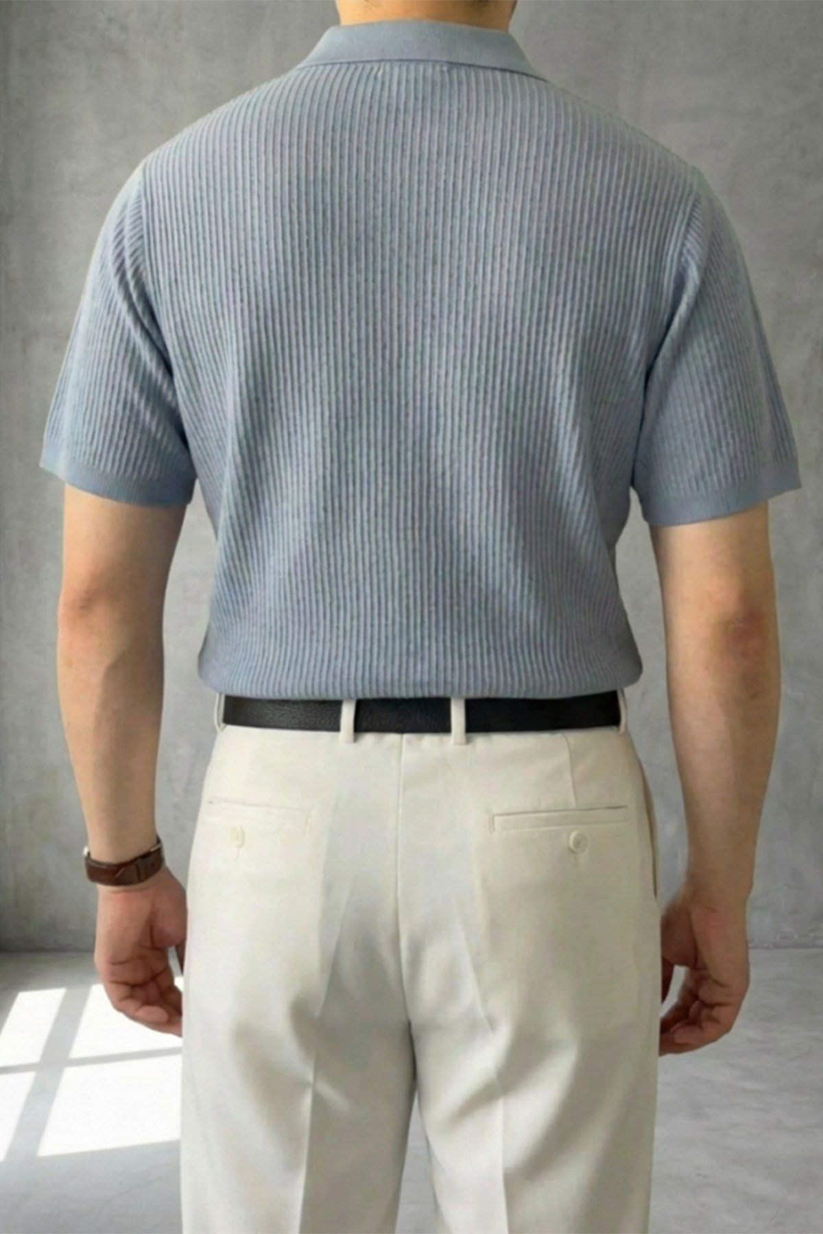 Erkek Old Money Çizgi Dokulu Kısa Kollu Polo Yaka T-Shirt