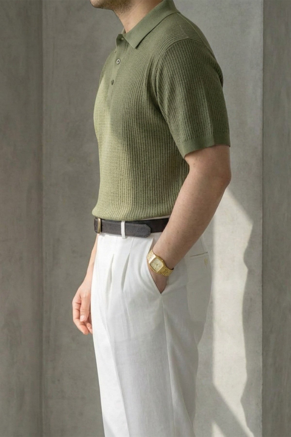 Erkek Old Money Çizgi Dokulu Kısa Kollu Polo Yaka T-Shirt
