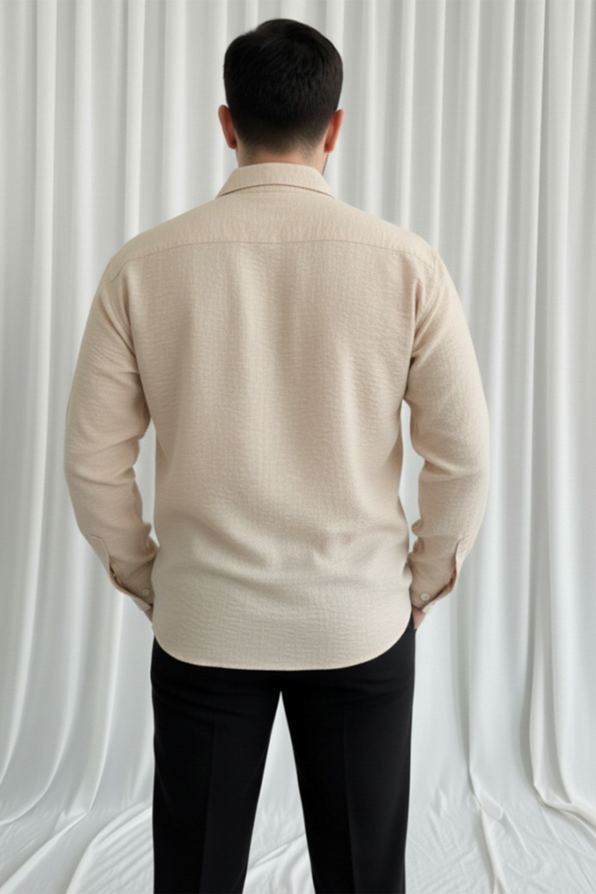 Erkek Oversize Kalıp Keten Görünümlü Gömlek