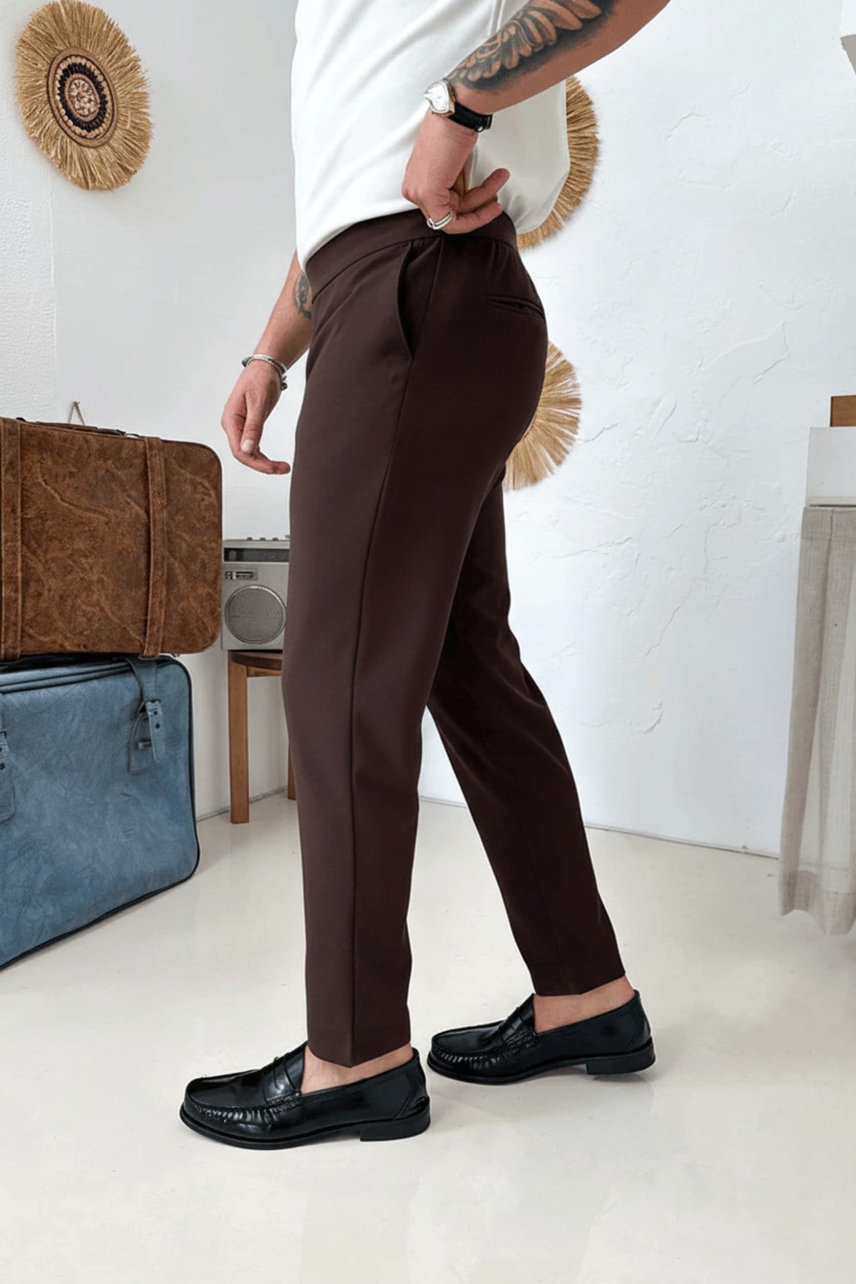 Erkek Regular-Fit Premium Kalite Old Money Kumaş Pantolon Acı Kahverengi