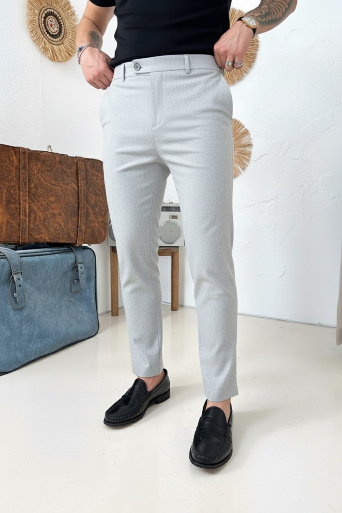 Erkek Regular-Fit Premium Kalite Old Money Kumaş Pantolon Açık Gri