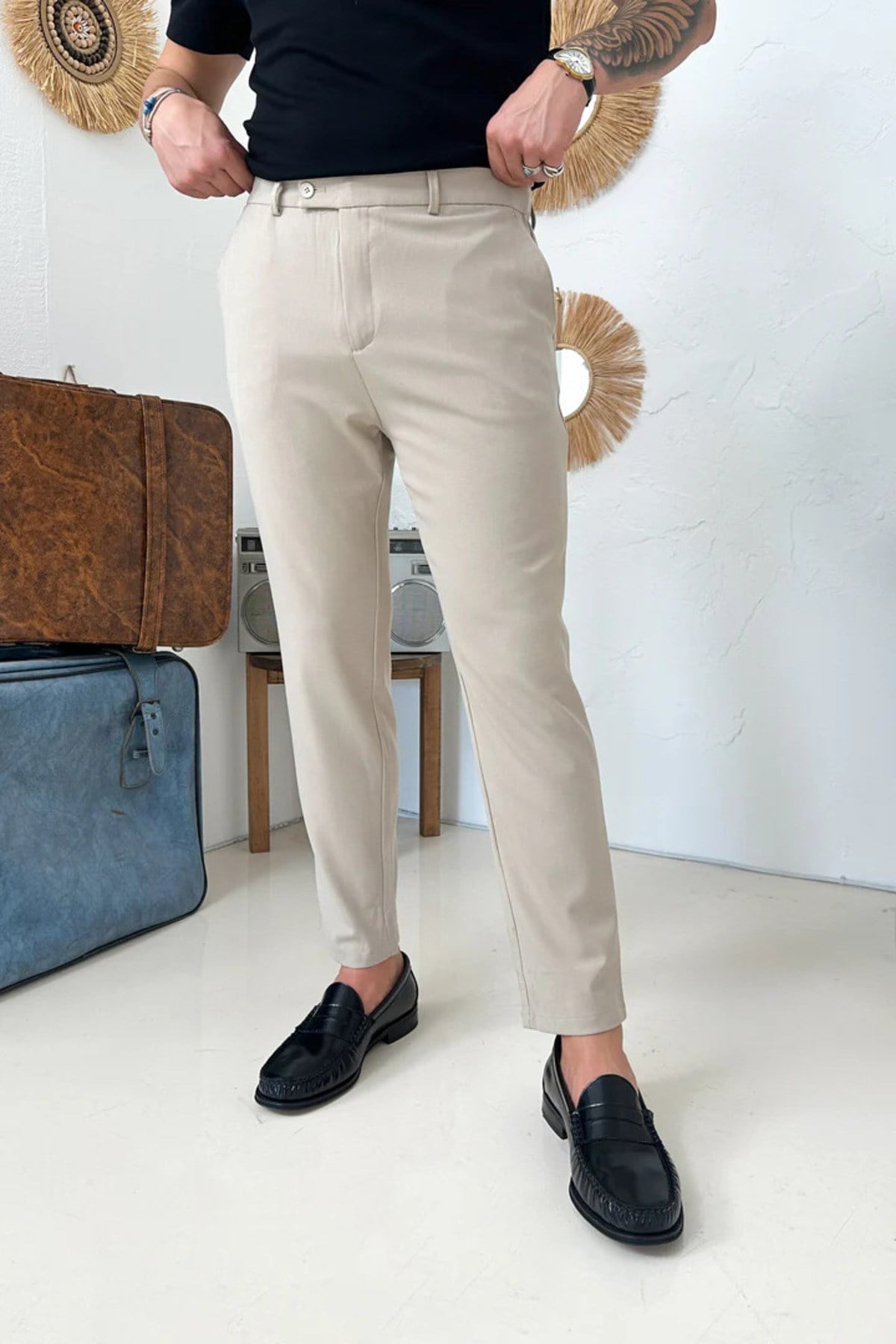Erkek Regular-Fit Premium Kalite Old Money Kumaş Pantolon Bej