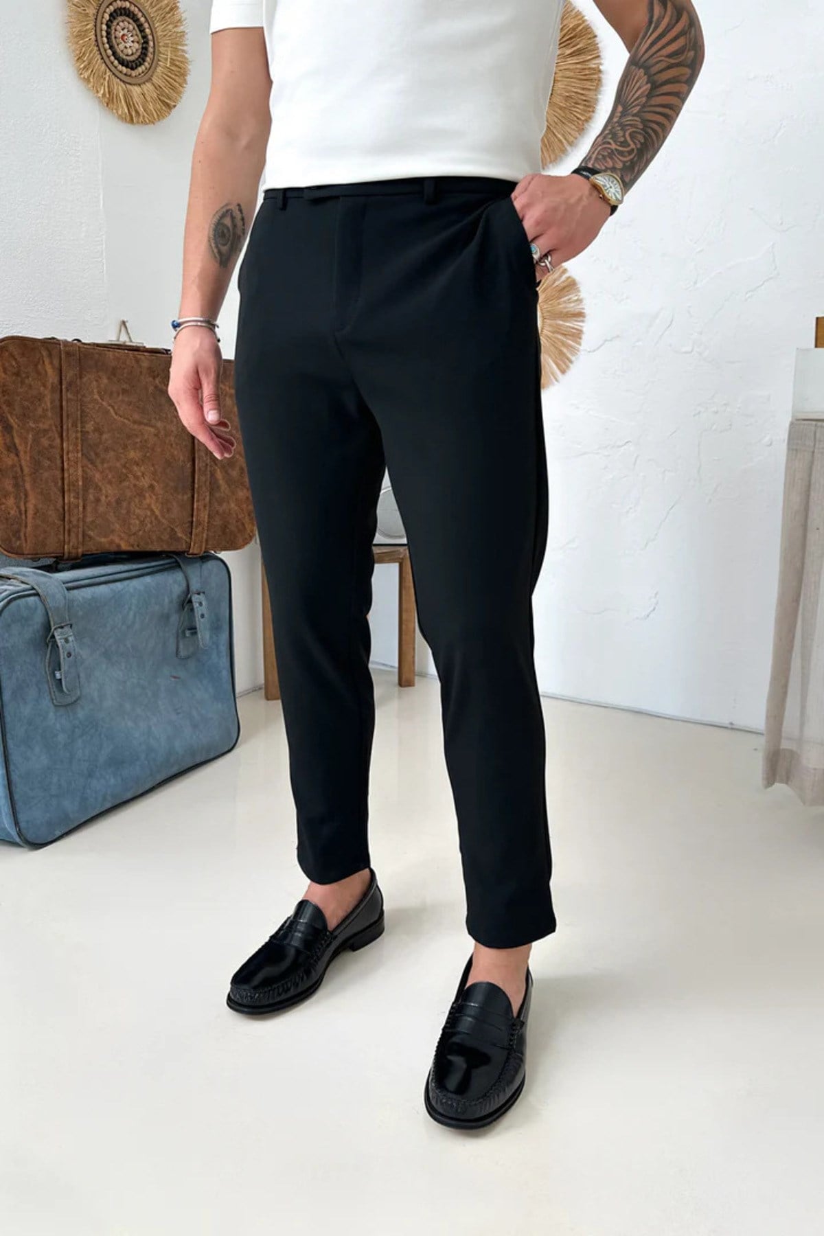 Erkek Regular-Fit Premium Kalite Old Money Kumaş Pantolon Siyah