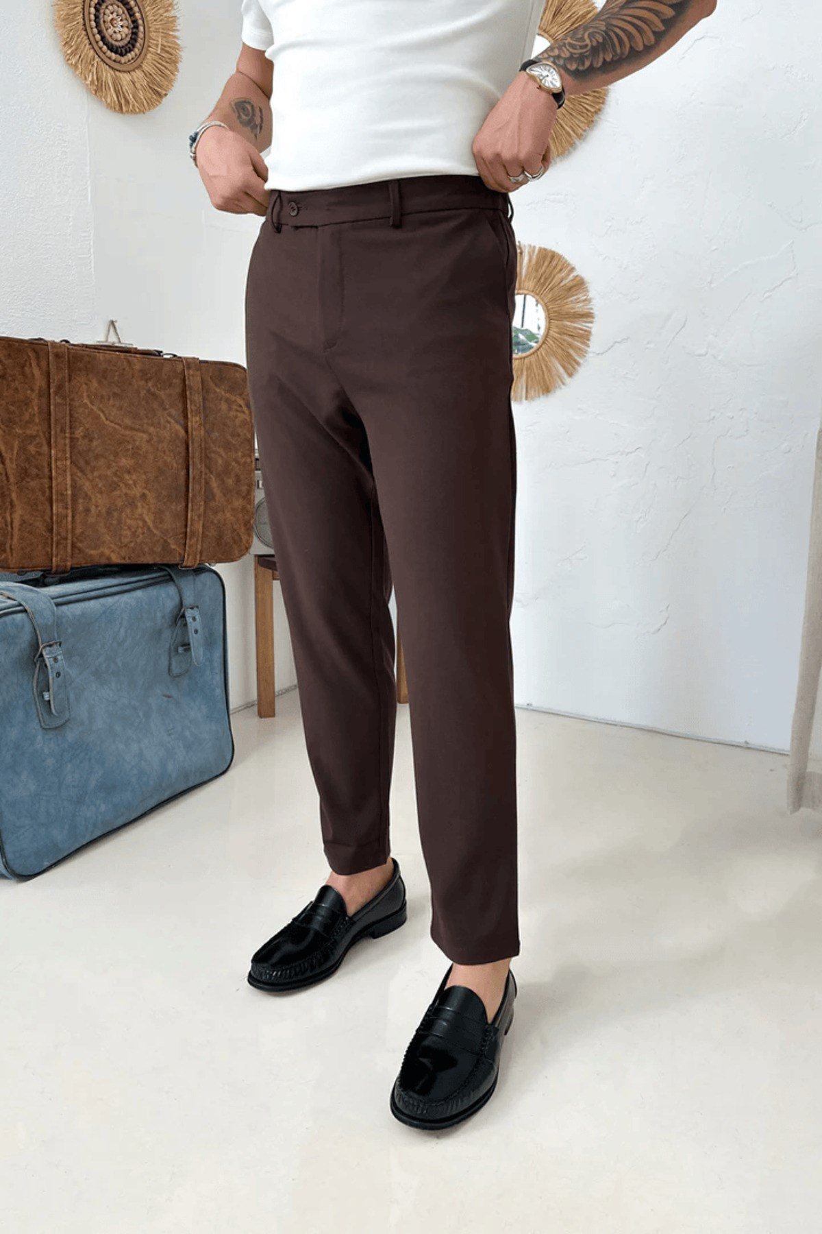 Erkek Regular-Fit Premium Kalite Old Money Kumaş Pantolon Acı Kahverengi