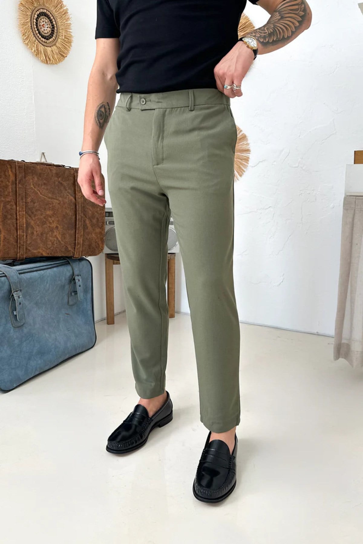 Erkek Regular-Fit Premium Kalite Old Money Kumaş Pantolon Haki