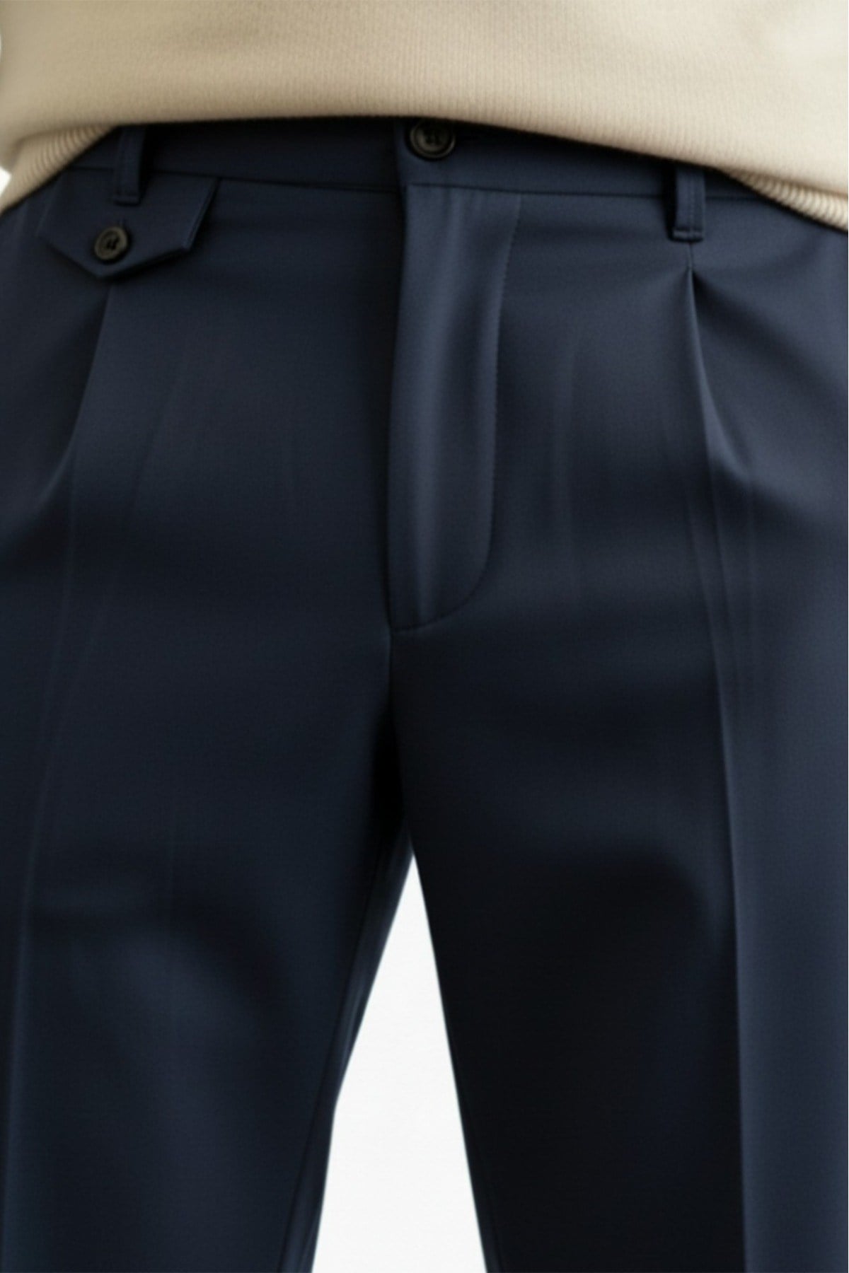 Erkek Regular-Fit Premium Old Money Cep Detaylı Double Paça Kumaş Pantolon Lacivert