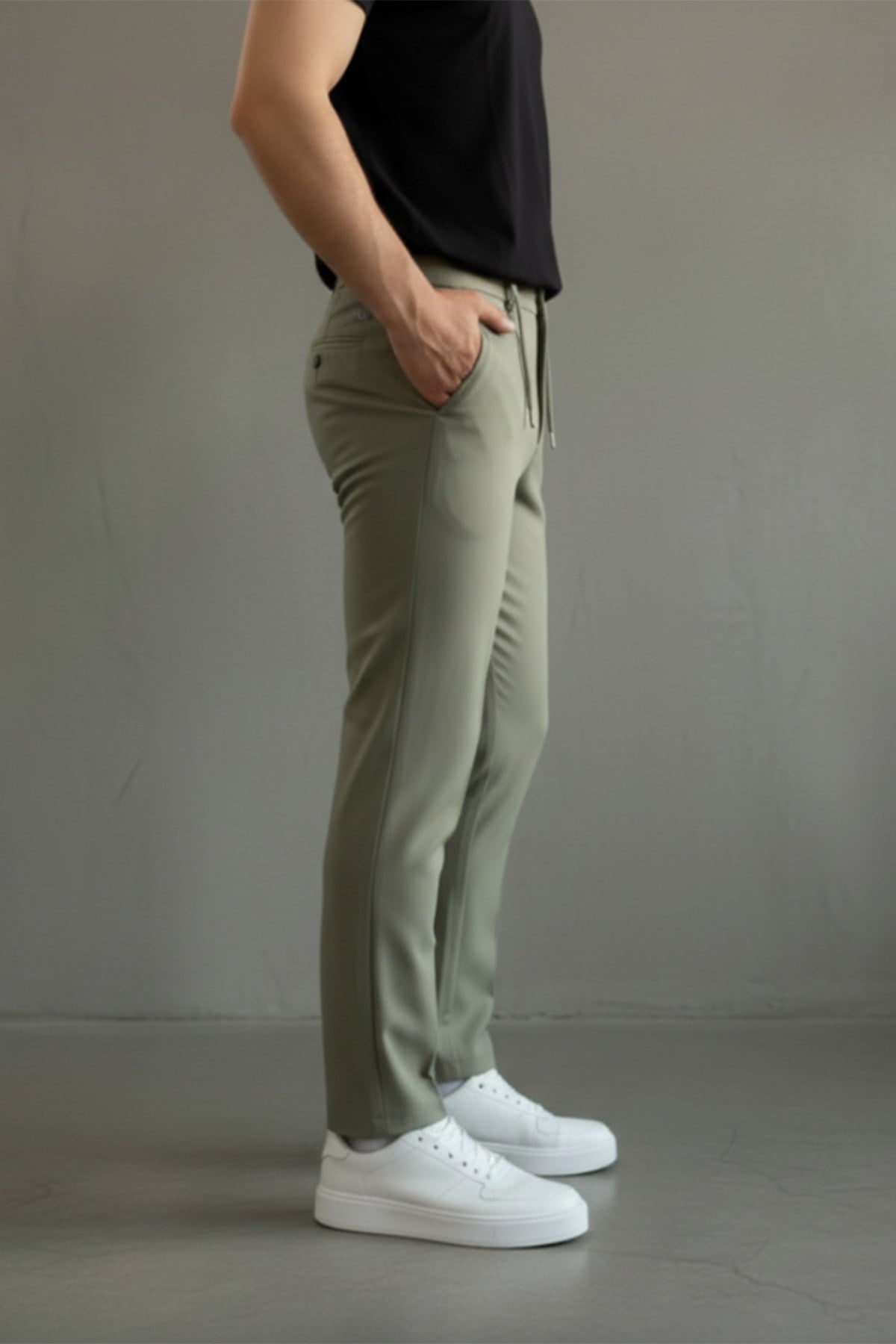 Erkek Regular-Fit Premium ZR Model Beli İpli Pantolon Haki