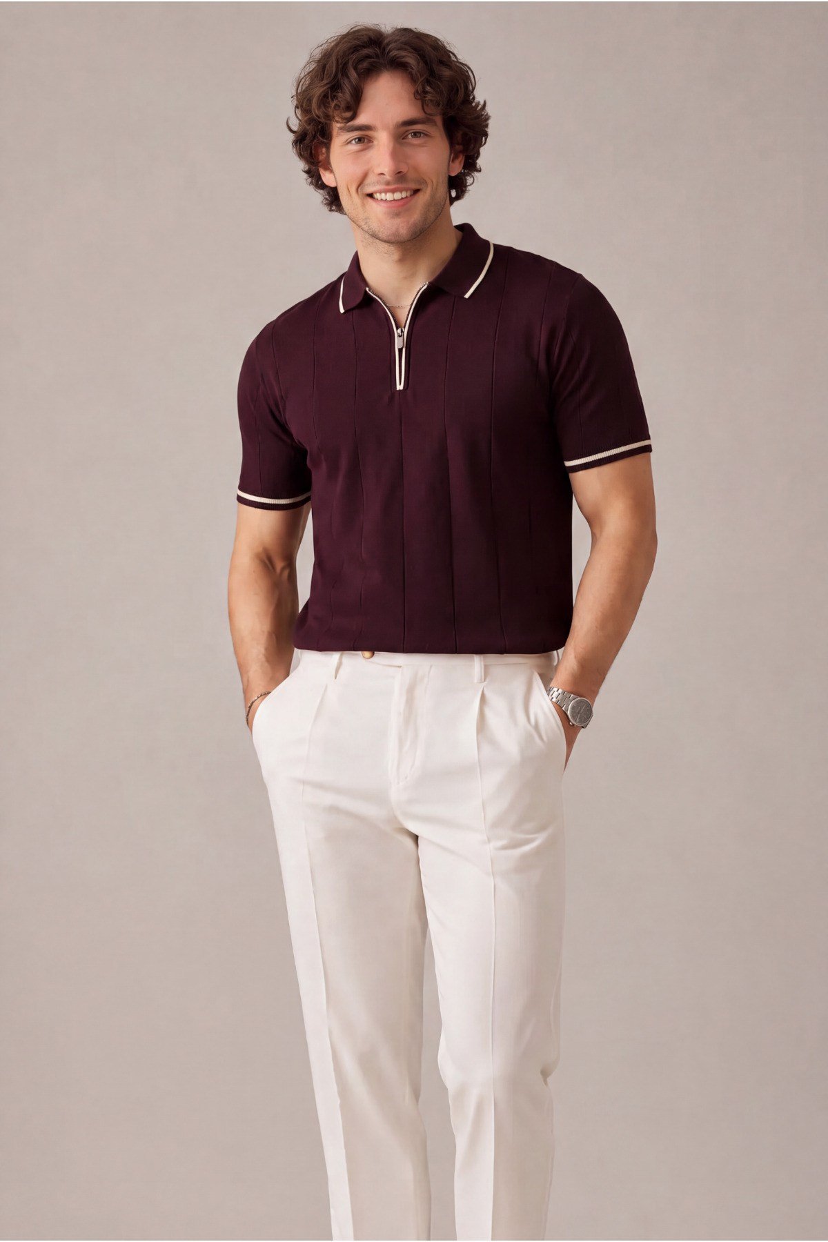Erkek Yarım Fermuarlı Premium Polo Yaka T-shirt