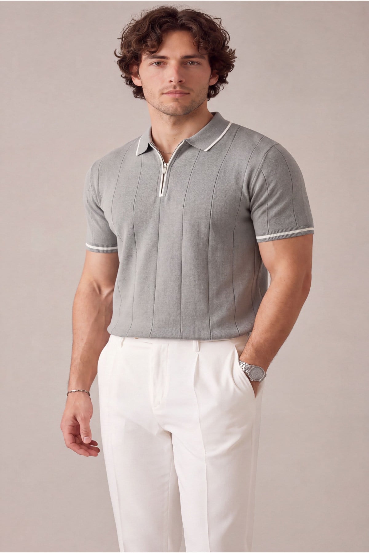 Erkek Yarım Fermuarlı Premium Polo Yaka T-shirt