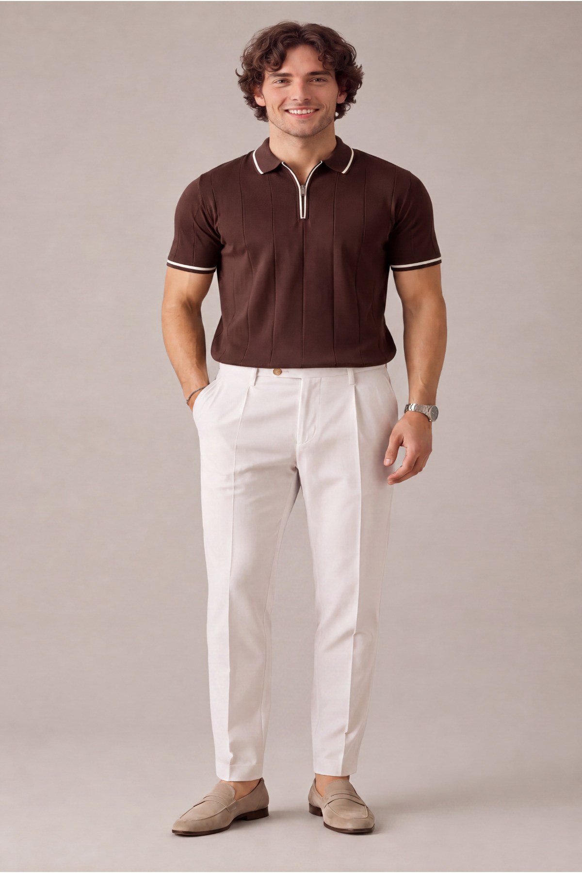 Erkek Yarım Fermuarlı Premium Polo Yaka T-shirt