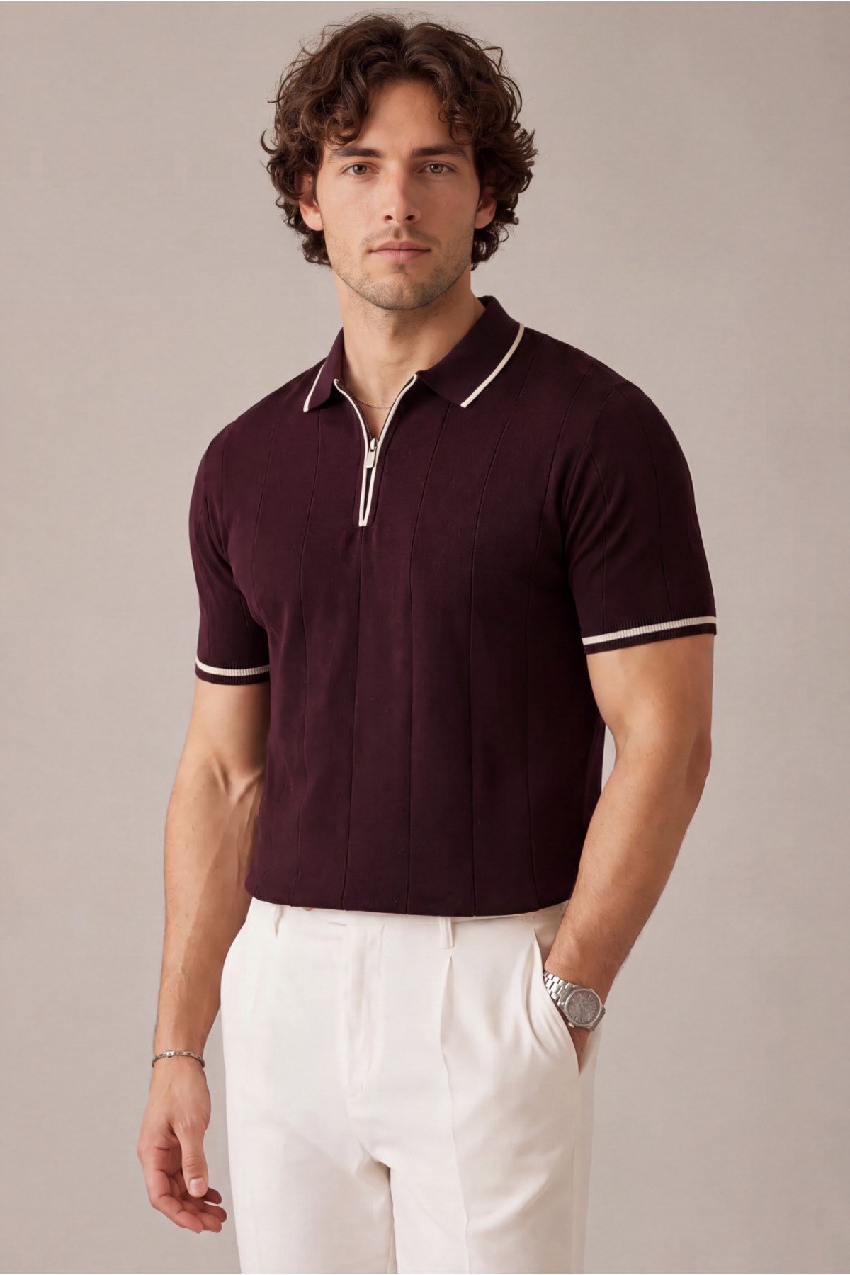 Erkek Yarım Fermuarlı Premium Polo Yaka T-shirt
