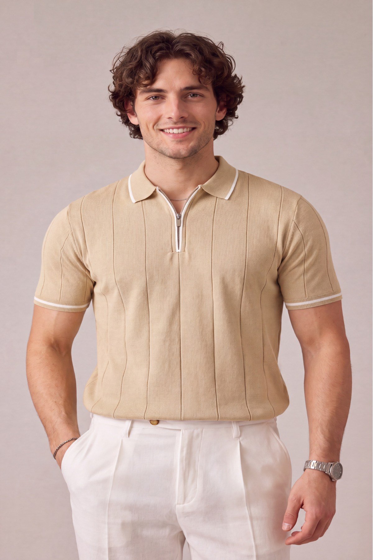 Erkek Yarım Fermuarlı Premium Polo Yaka T-shirt