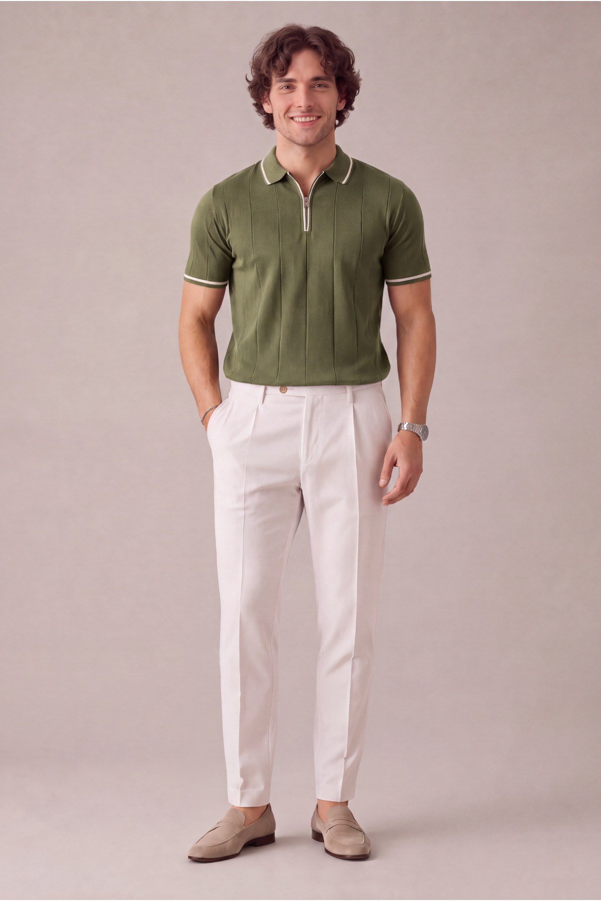 Erkek Yarım Fermuarlı Premium Polo Yaka T-shirt