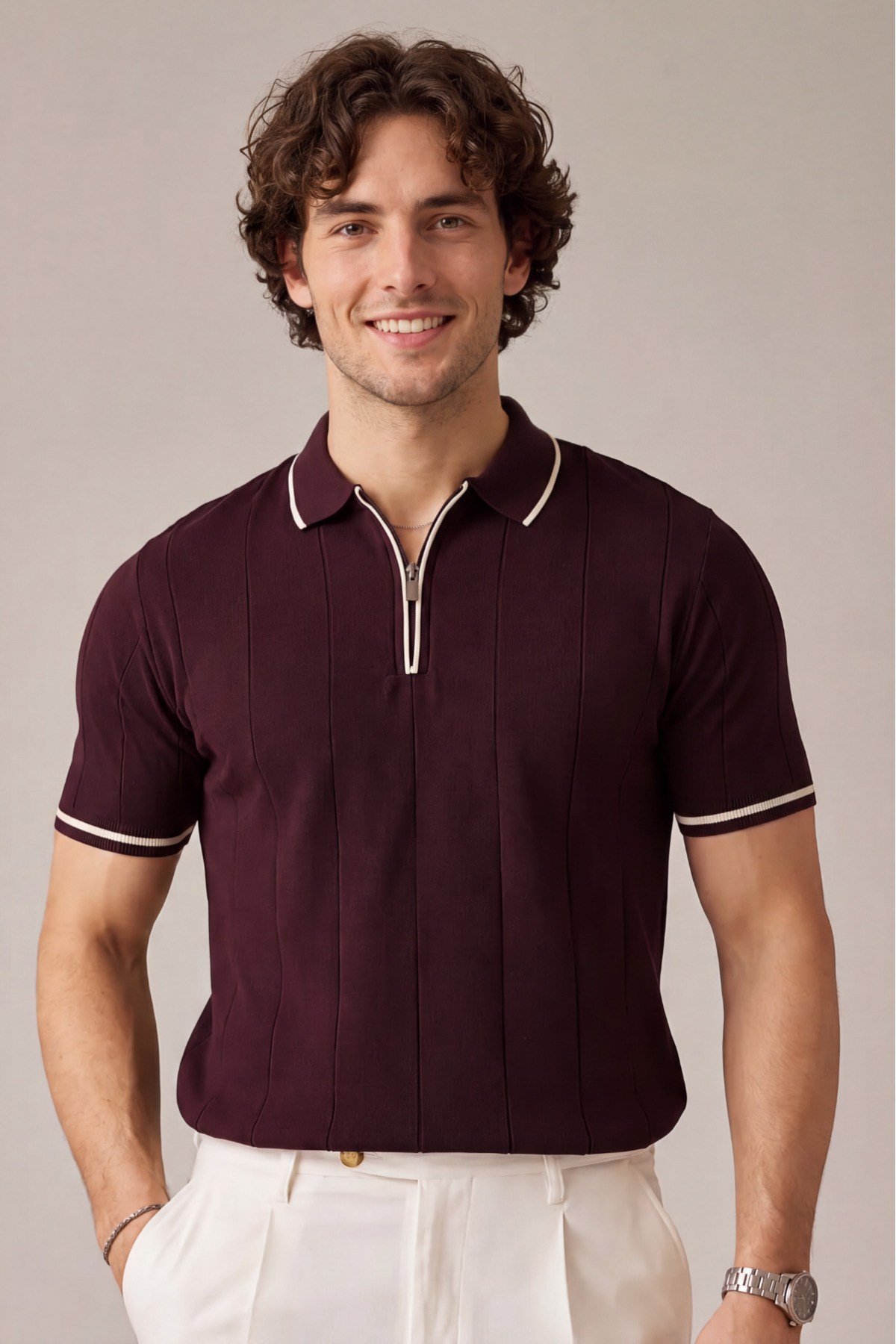 Erkek Yarım Fermuarlı Premium Polo Yaka T-shirt