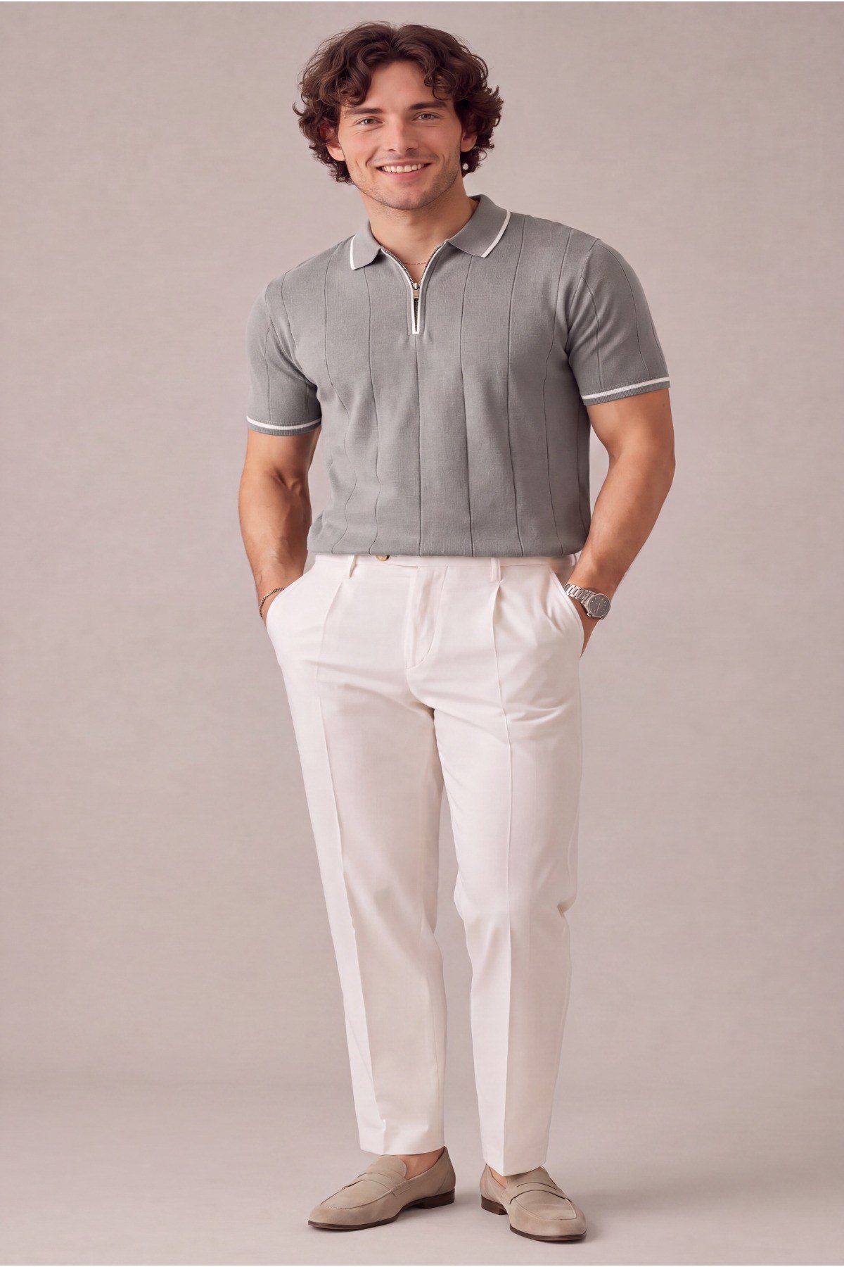 Erkek Yarım Fermuarlı Premium Polo Yaka T-shirt