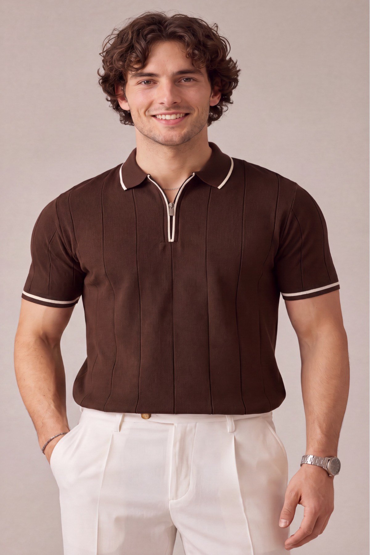 Erkek Yarım Fermuarlı Premium Polo Yaka T-shirt