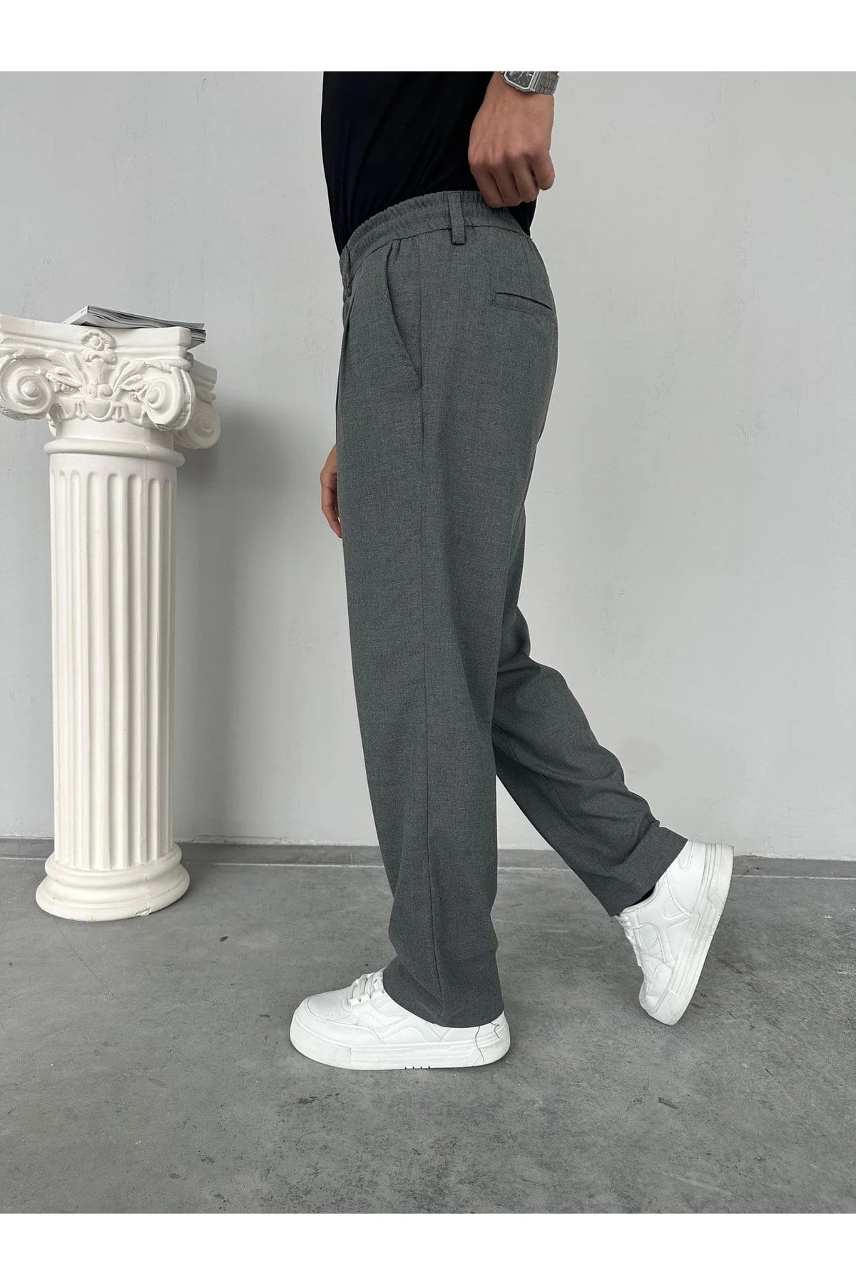 Füme Pileli Baggy Kumaş Pantolon