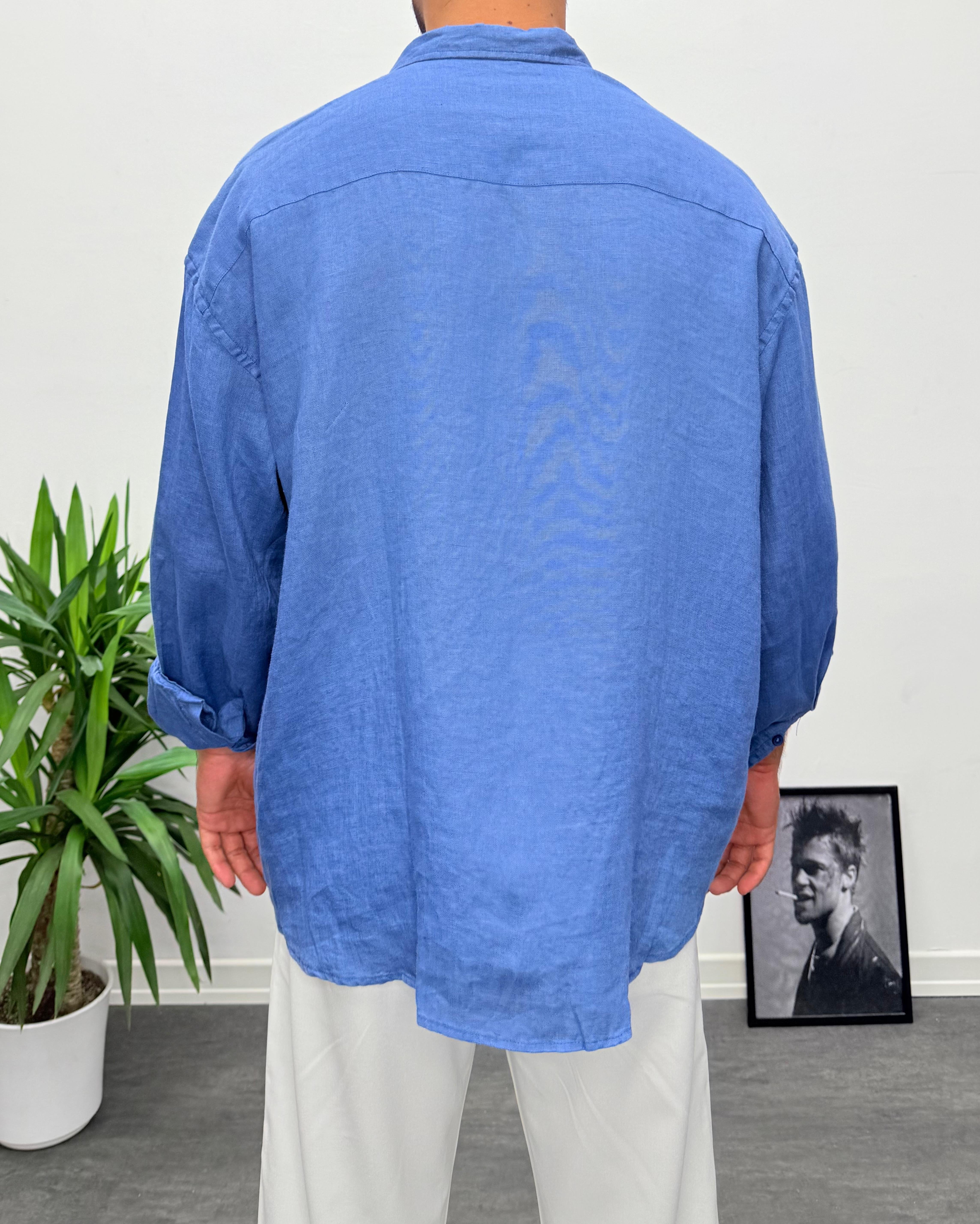 Giesto %100 Keten Oversize Gömlek Mavi