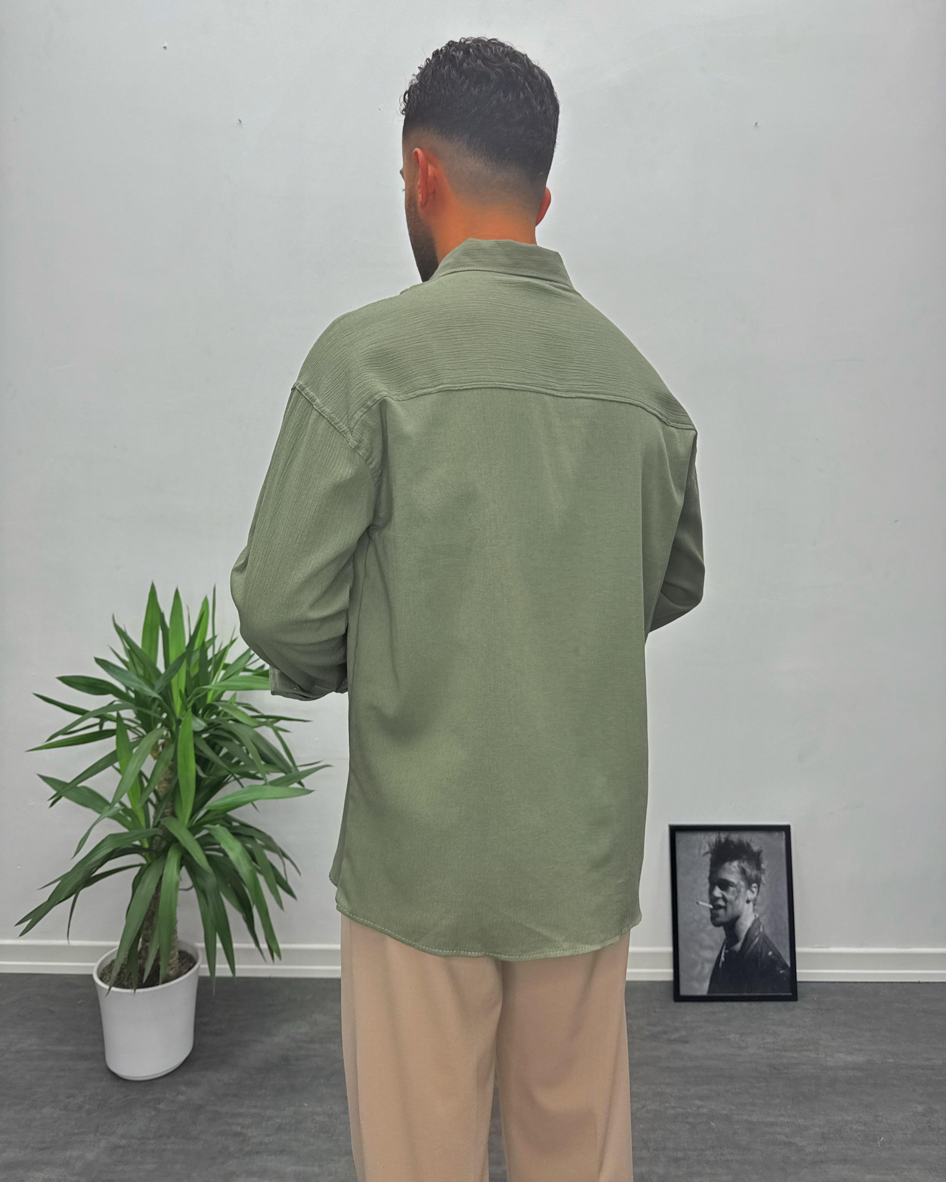 Haki Krinkıl Kumai Oversize Gömlek