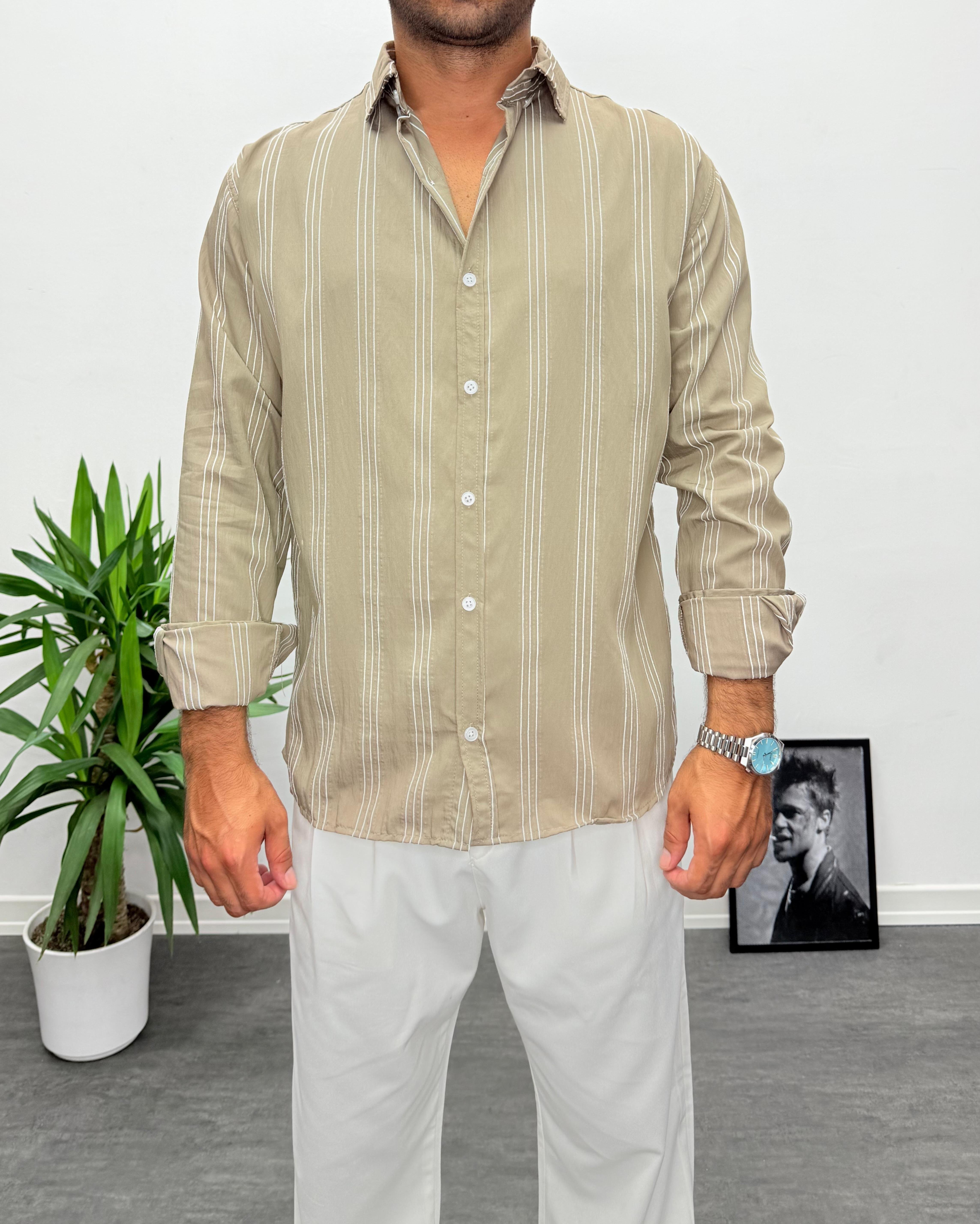 Haki Modal Kumaş Oversize Gömlek