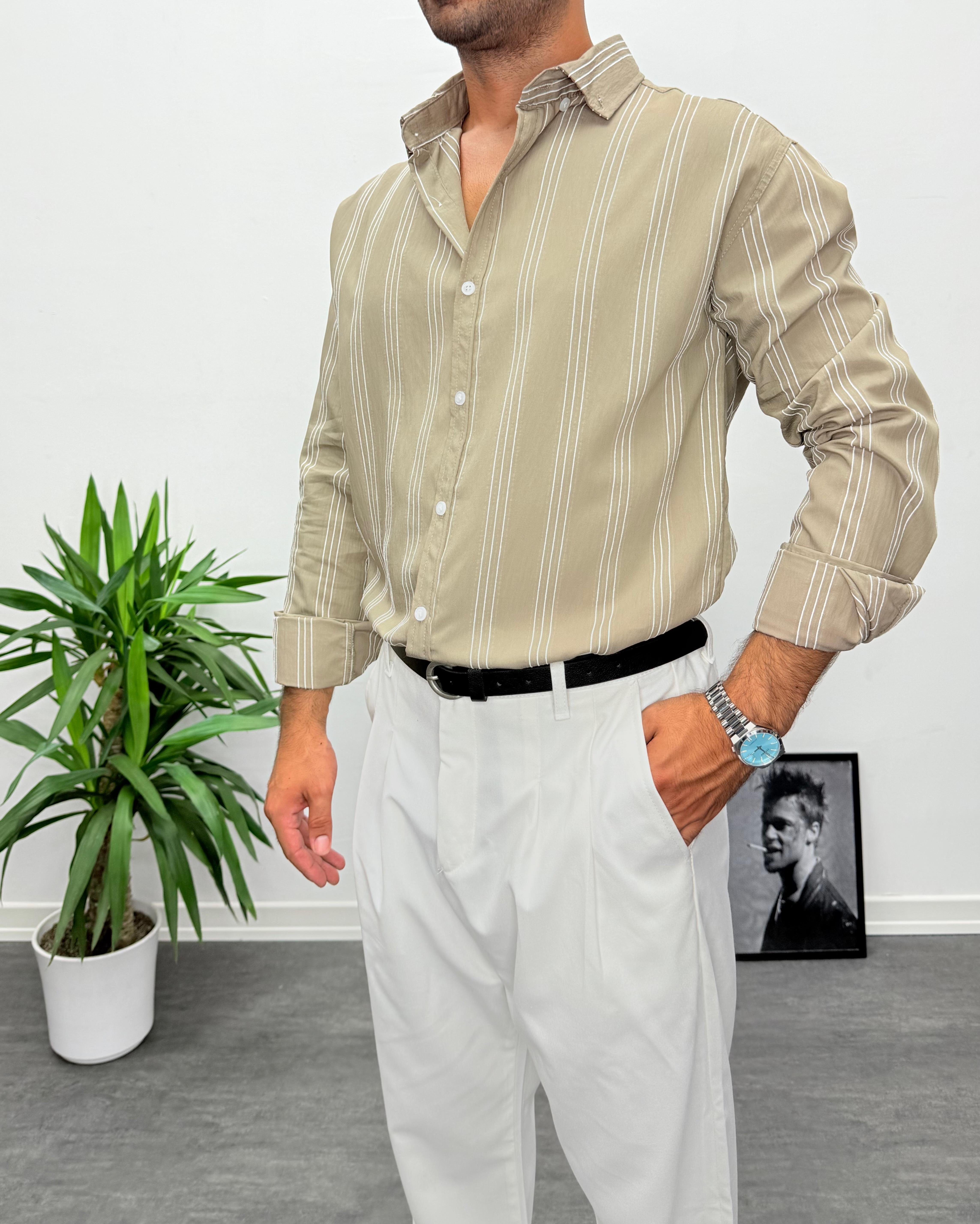 Haki Modal Kumaş Oversize Gömlek