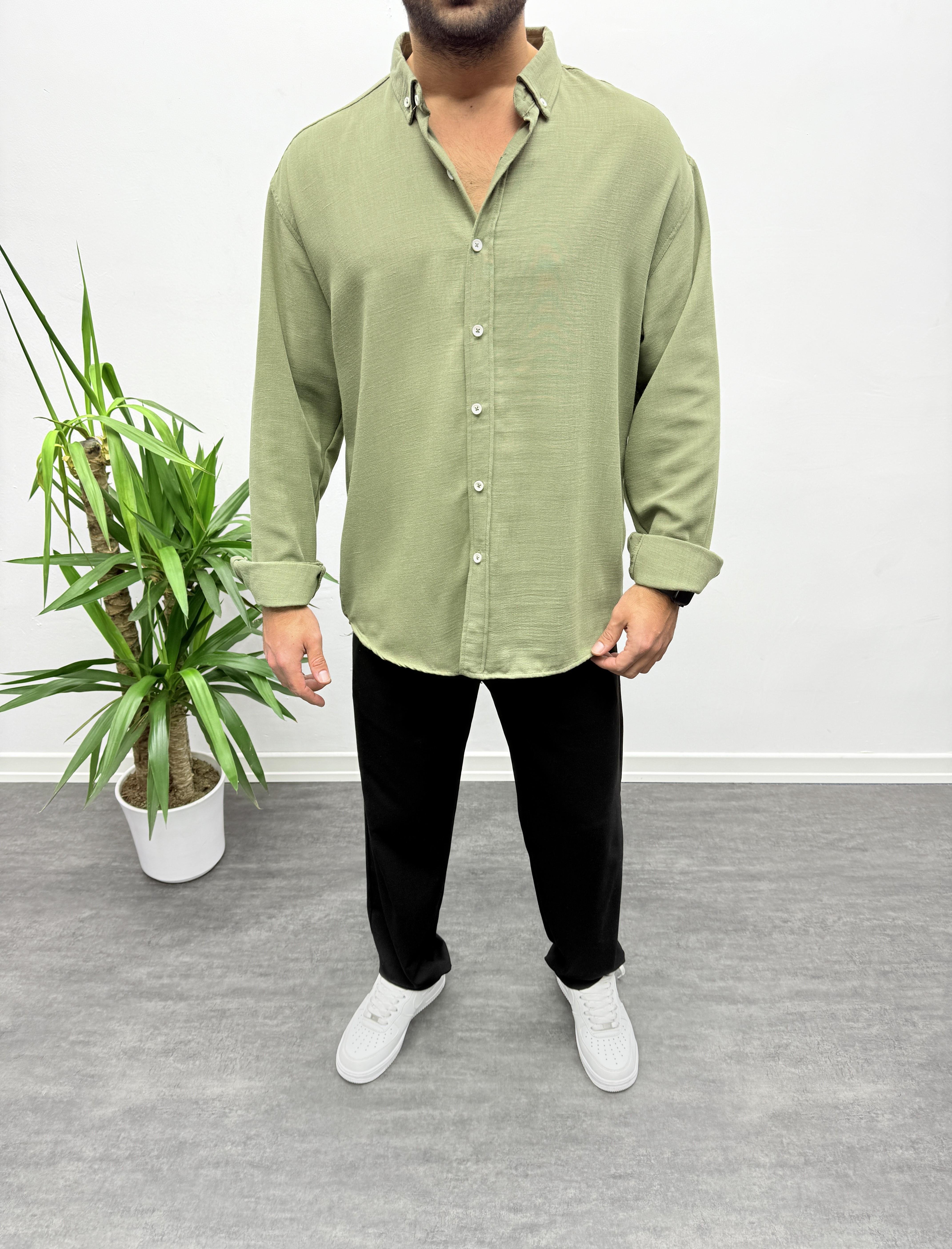 Haki Oversize Dokulu Gömlek