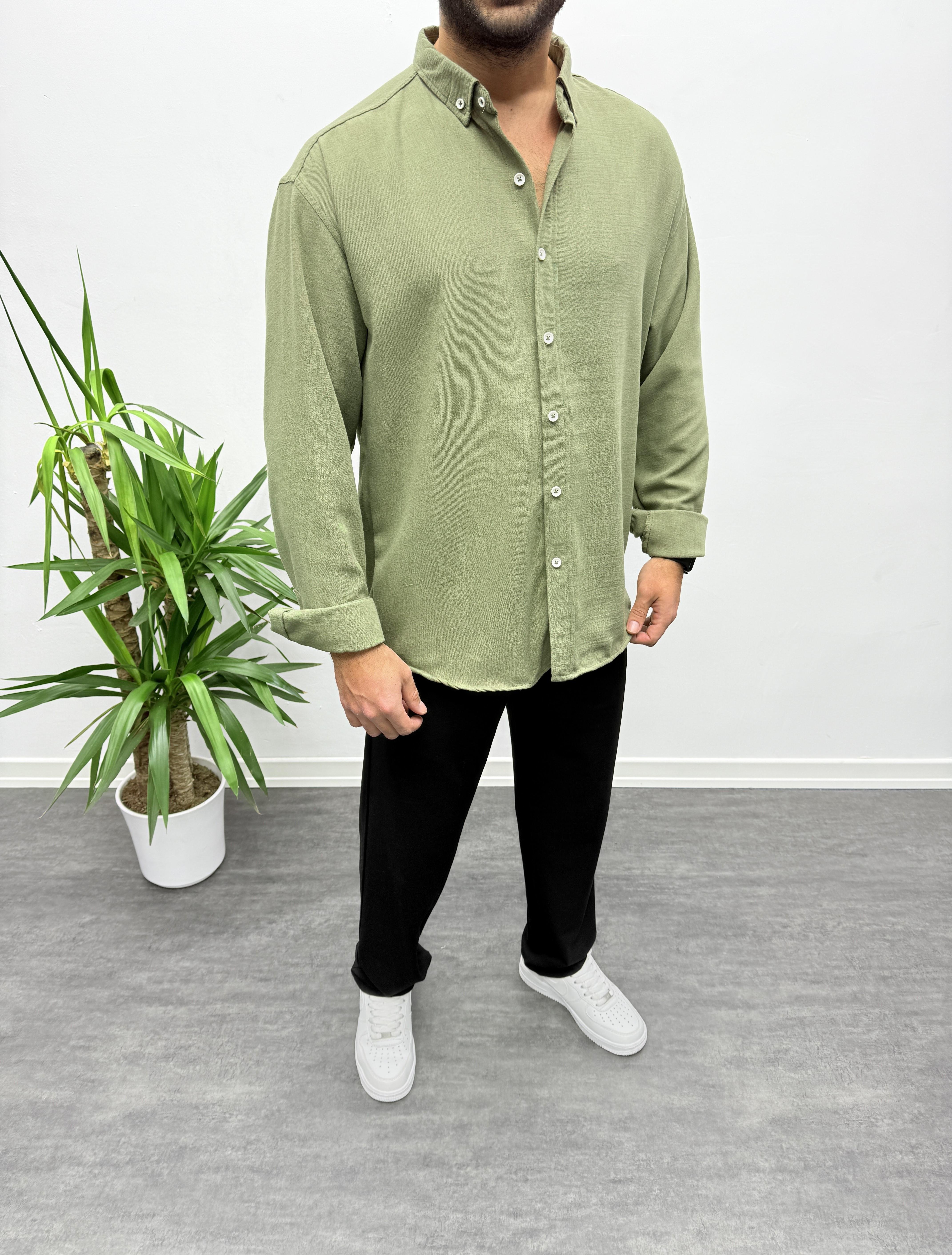 Haki Oversize Dokulu Gömlek