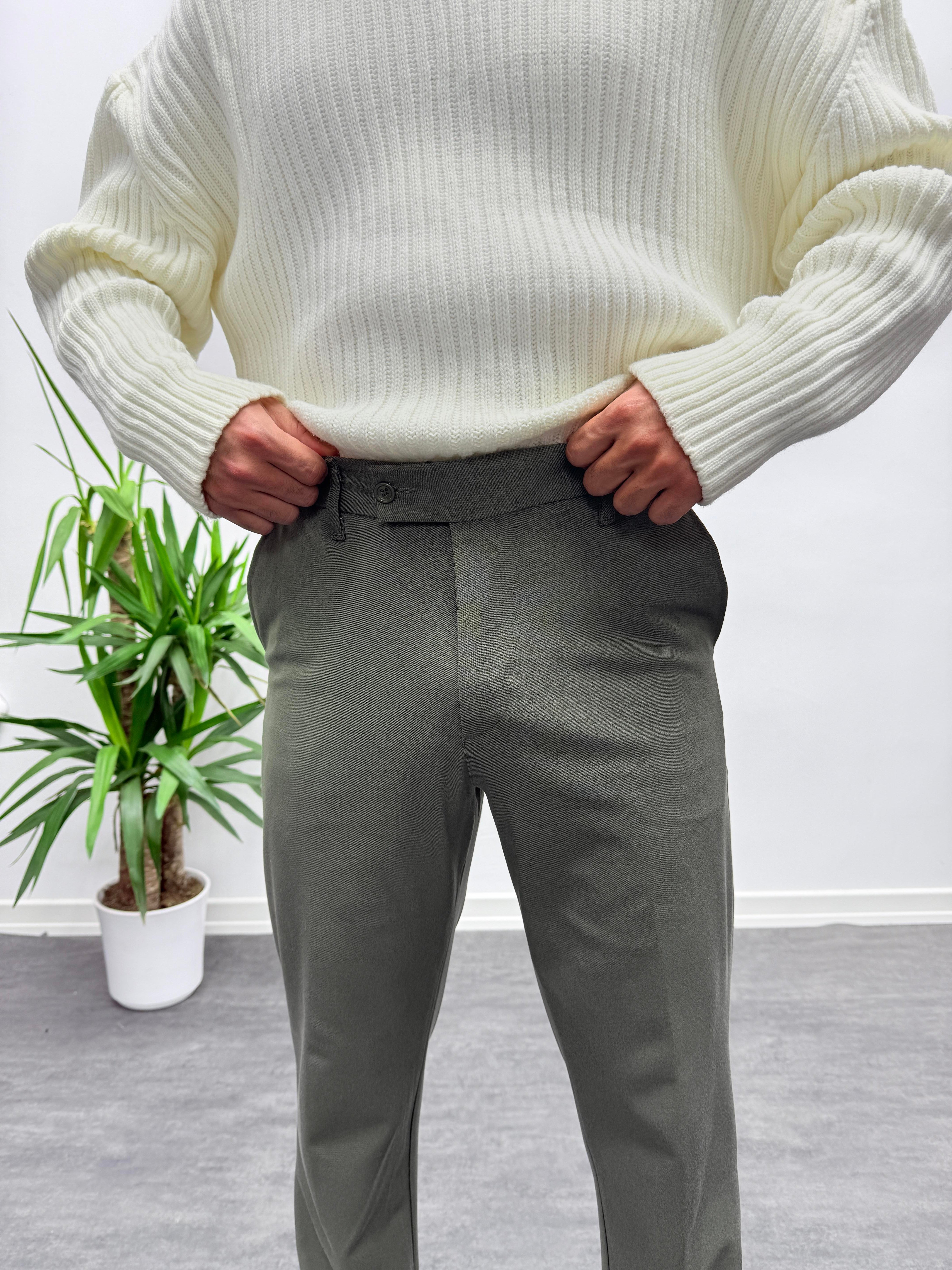 Haki Premium Kalite Bel Lastikli Duble Paça Gabardin Kumaş Pantolon