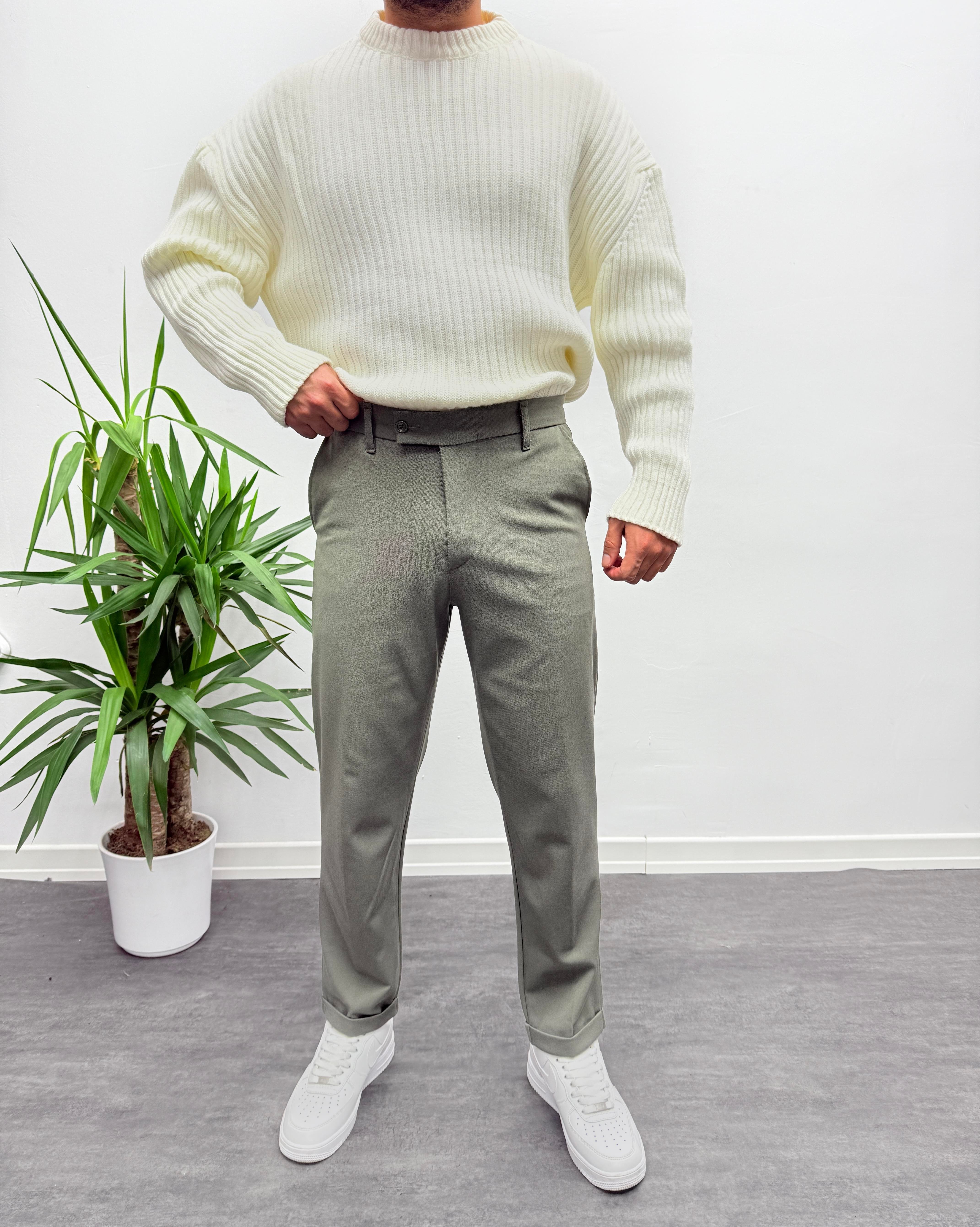 Haki Premium Kalite Bel Lastikli Duble Paça Gabardin Kumaş Pantolon