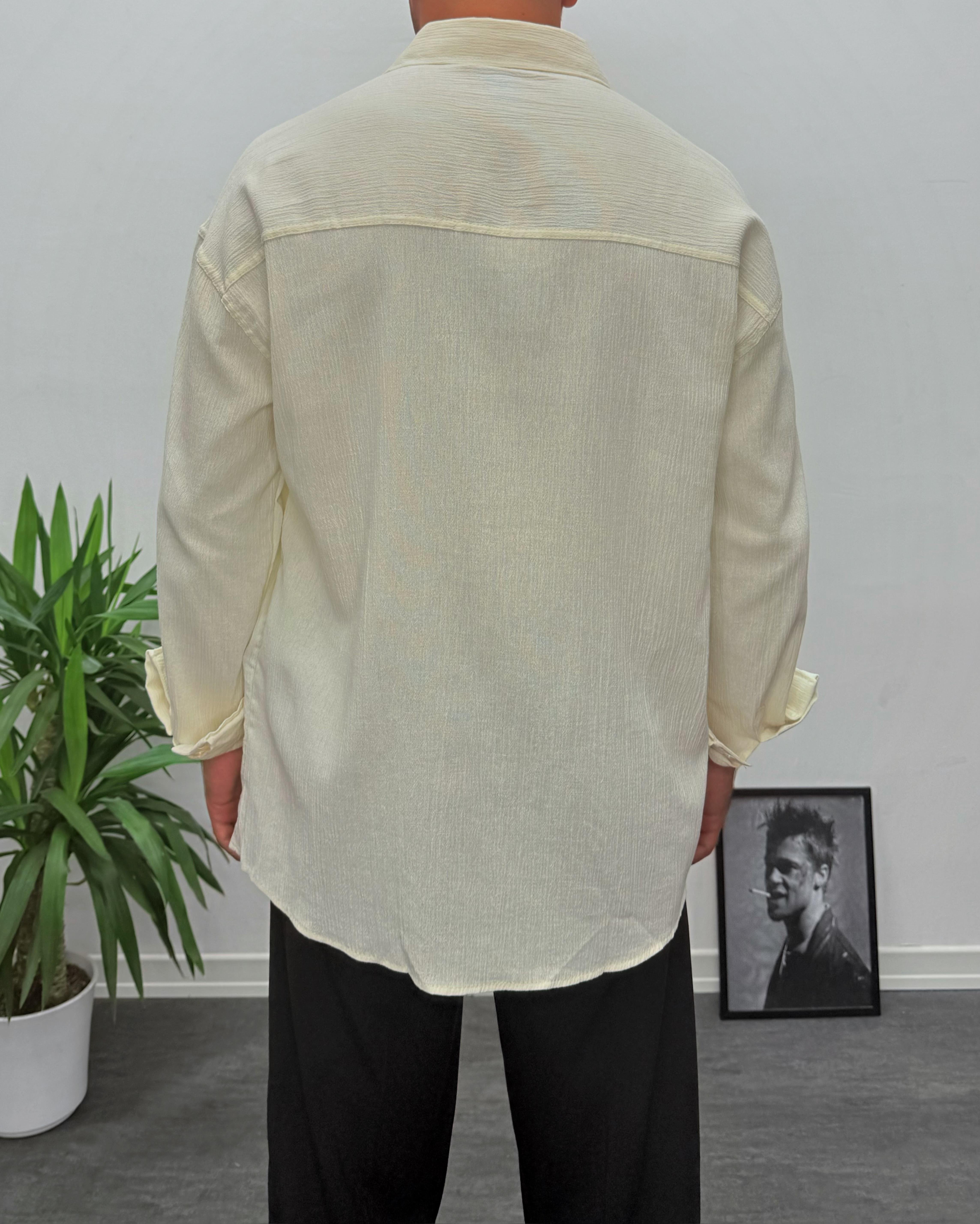 Krem Krinkıl Kumai Oversize Gömlek
