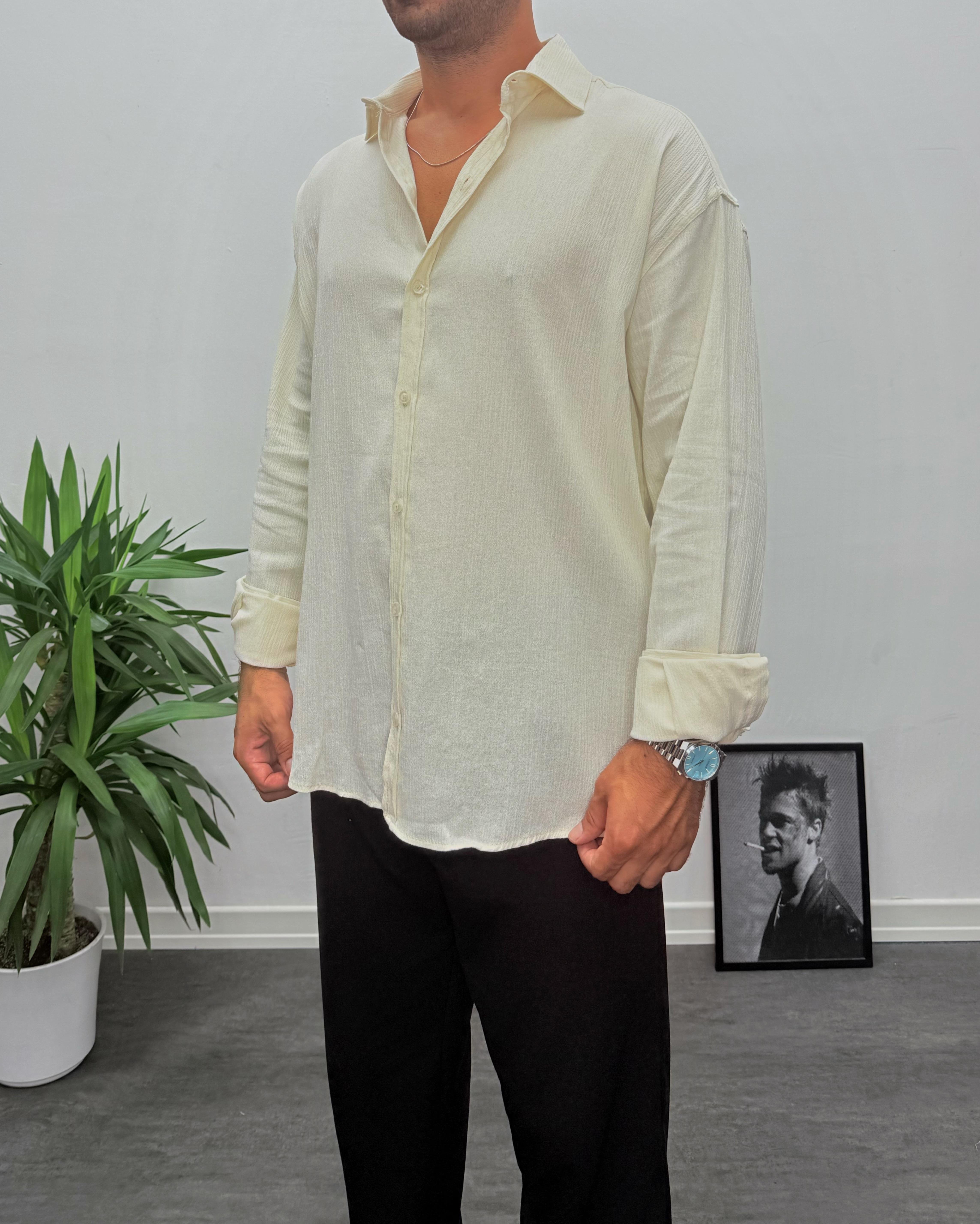 Krem Krinkıl Kumai Oversize Gömlek