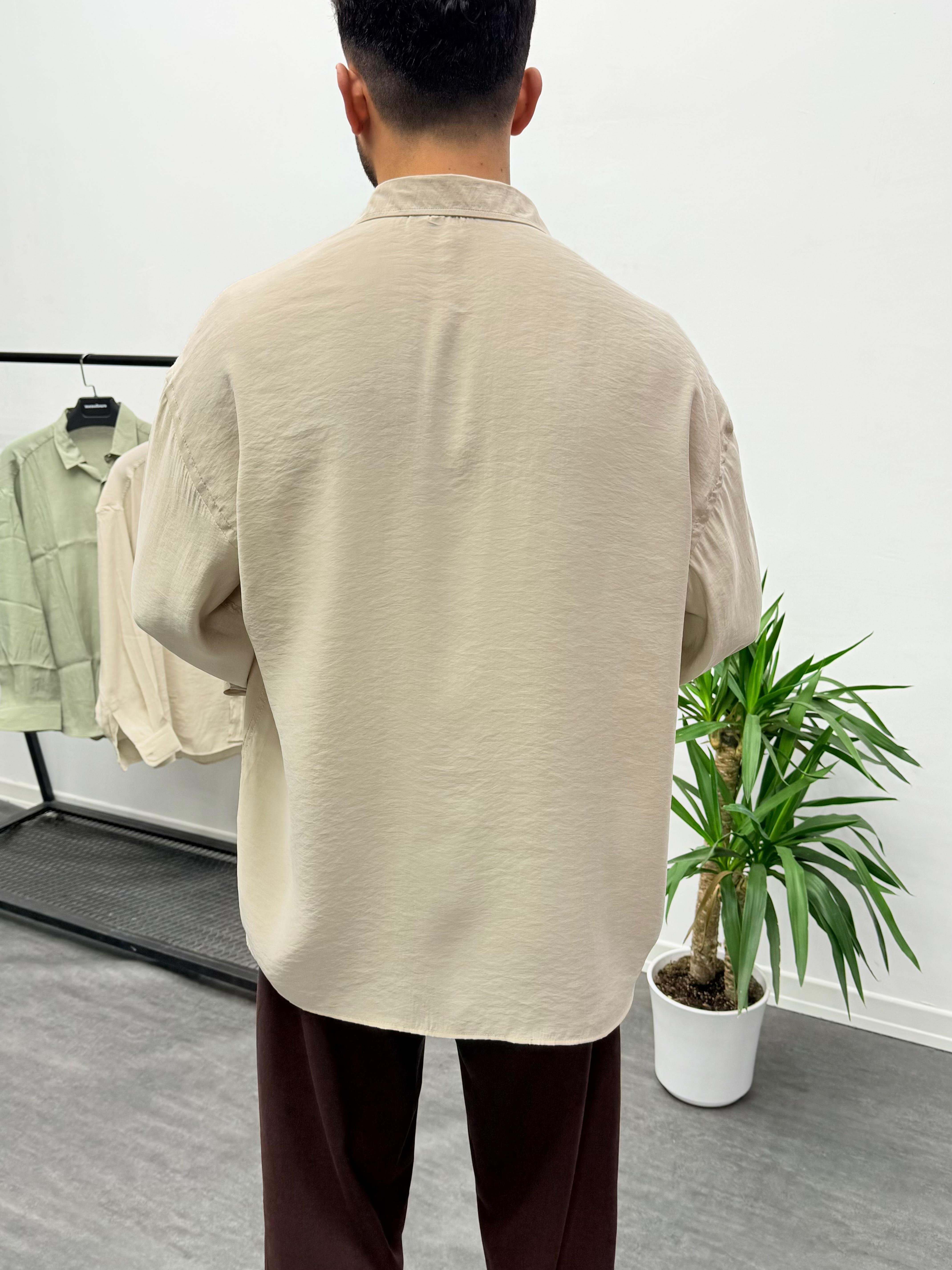 Krem Modal Kumaş Oversize Gömlek