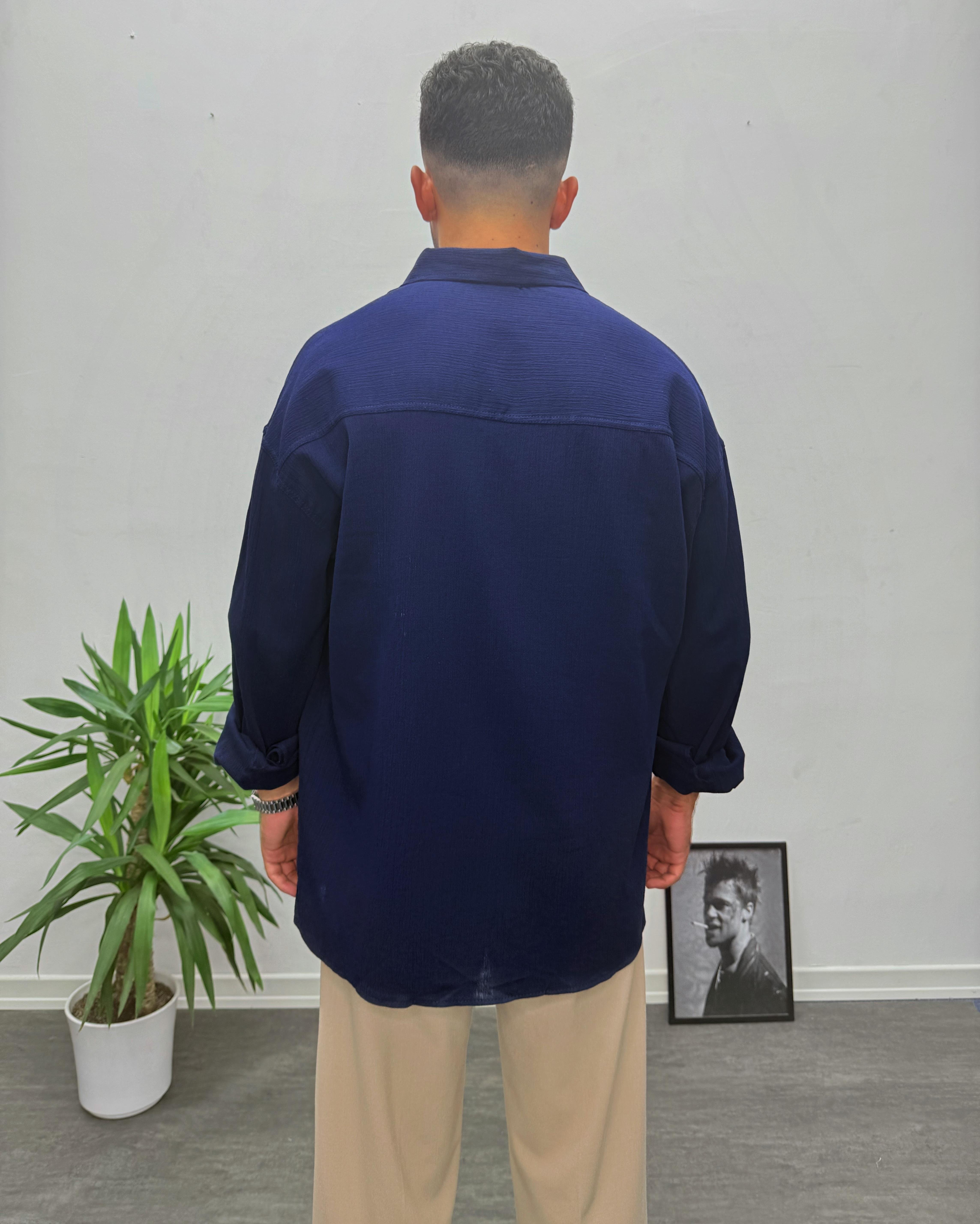 Lacivert Krinkıl Kumai Oversize Gömlek