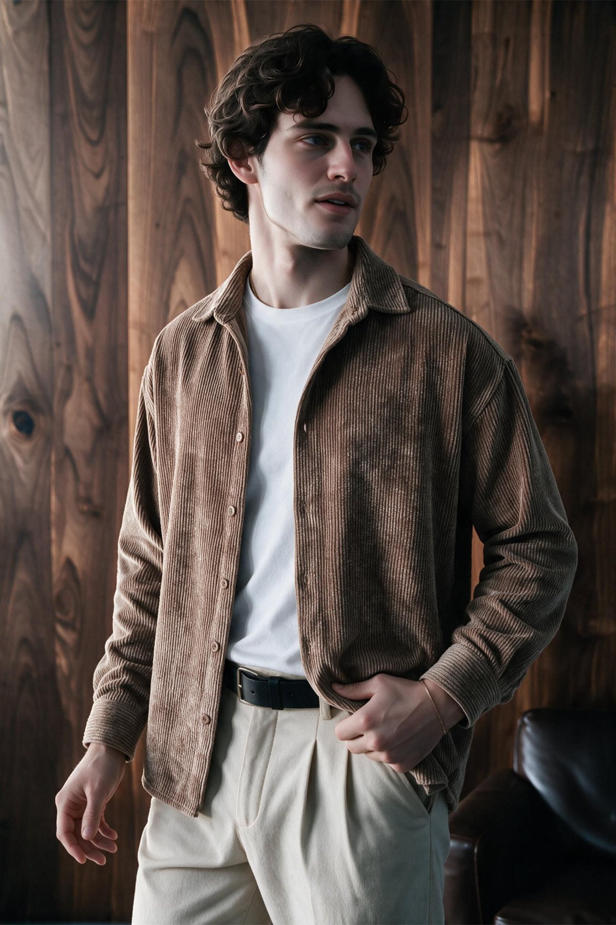 Maren Erkek Premium Kalite Oversize Kadife Uzun Kollu Gömlek Ceket Mocha Vizon
