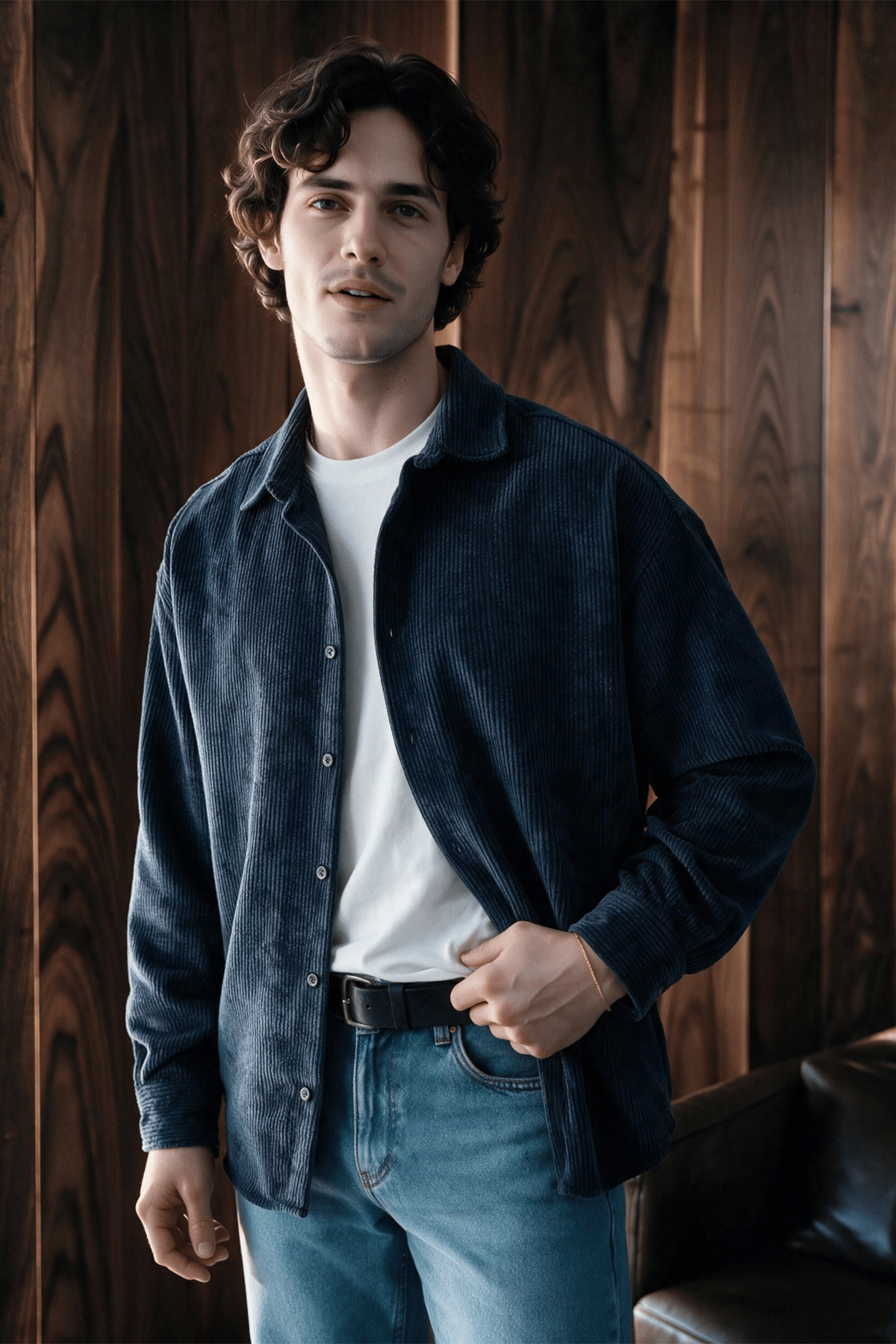 Maren Erkek Premium Kalite Oversize Kadife Uzun Kollu Gömlek Ceket Lacivert