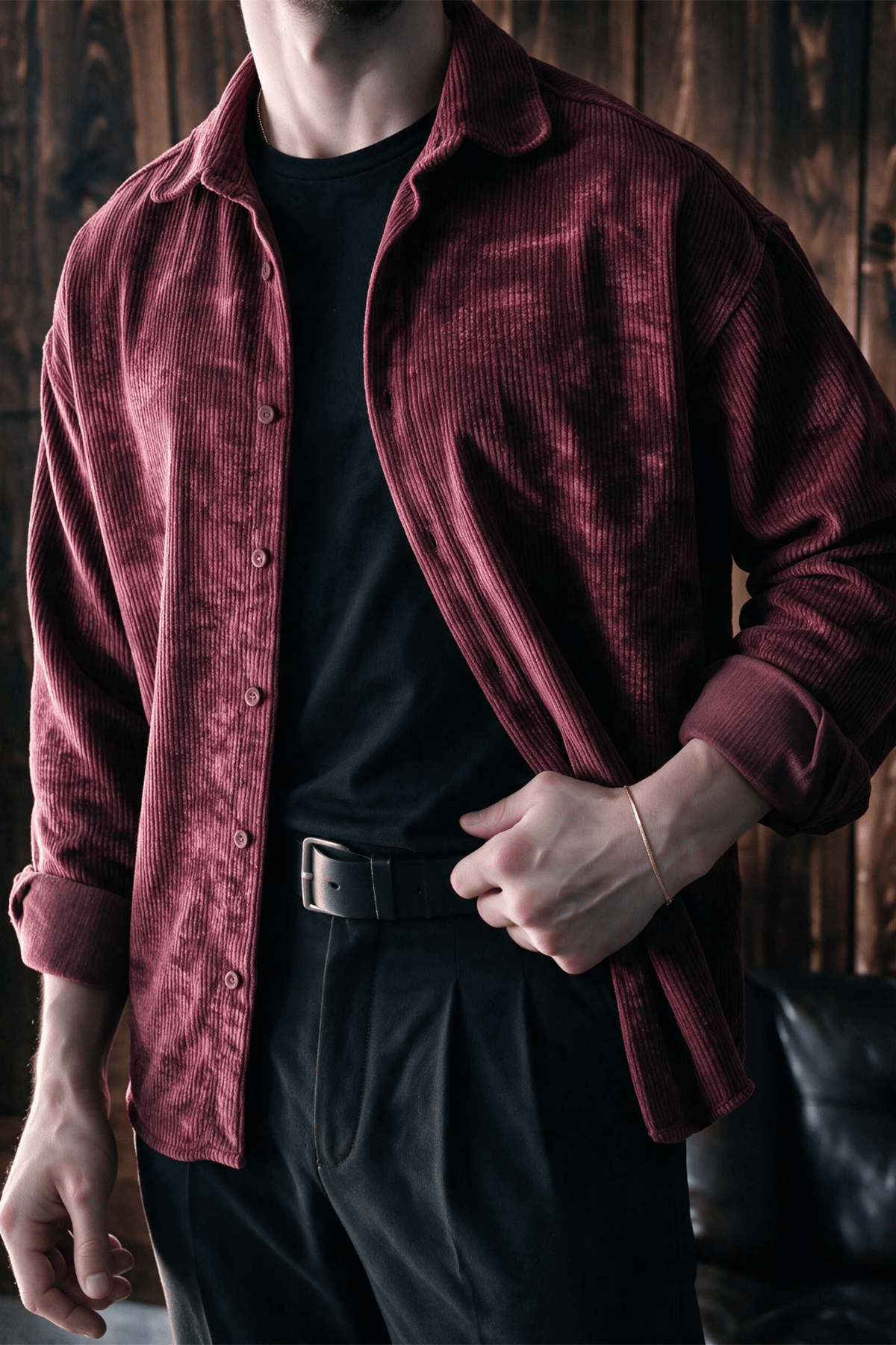 Maren Erkek Premium Kalite Oversize Kadife Uzun Kollu Gömlek Ceket Bordo