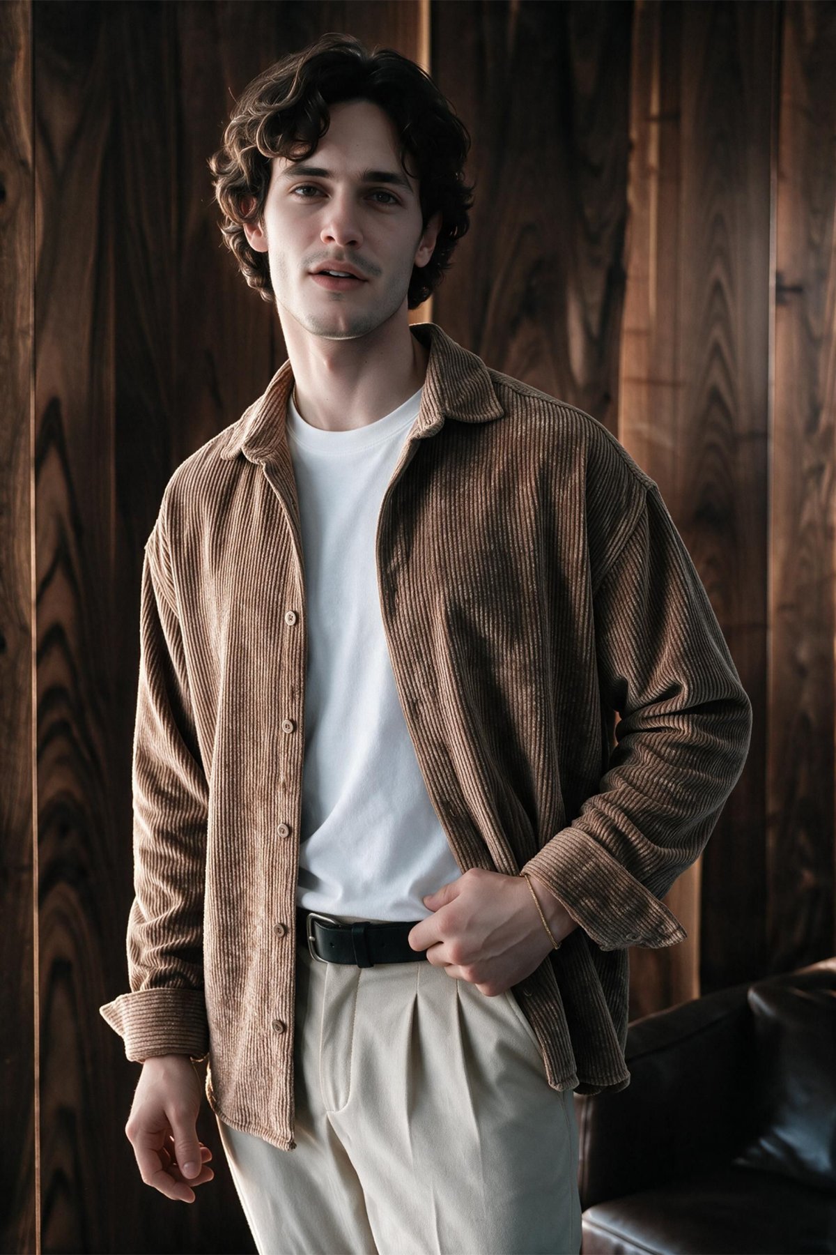 Maren Erkek Premium Kalite Oversize Kadife Uzun Kollu Gömlek Ceket Mocha Vizon
