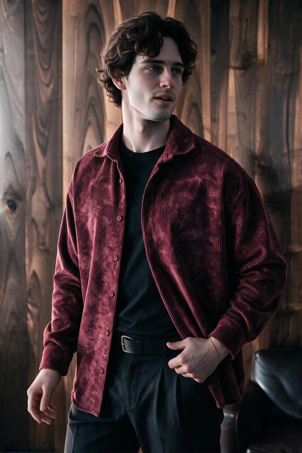 Maren Erkek Premium Kalite Oversize Kadife Uzun Kollu Gömlek Ceket Bordo