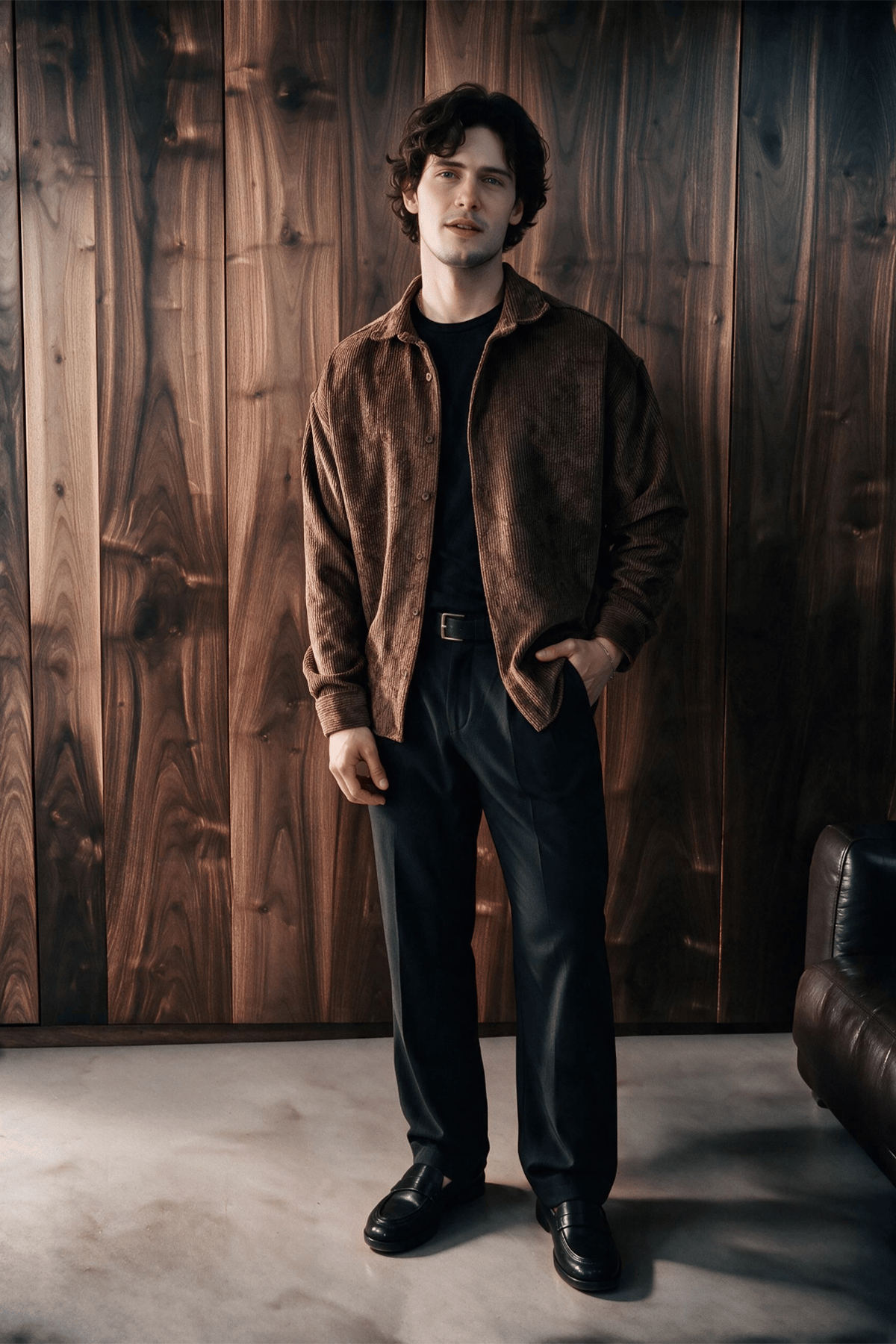 Maren Erkek Premium Kalite Oversize Kadife Uzun Kollu Gömlek Ceket Kahverengi