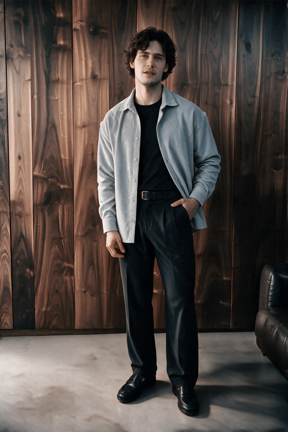 Maren Erkek Premium Kalite Oversize Kadife Uzun Kollu Gömlek Ceket Gri